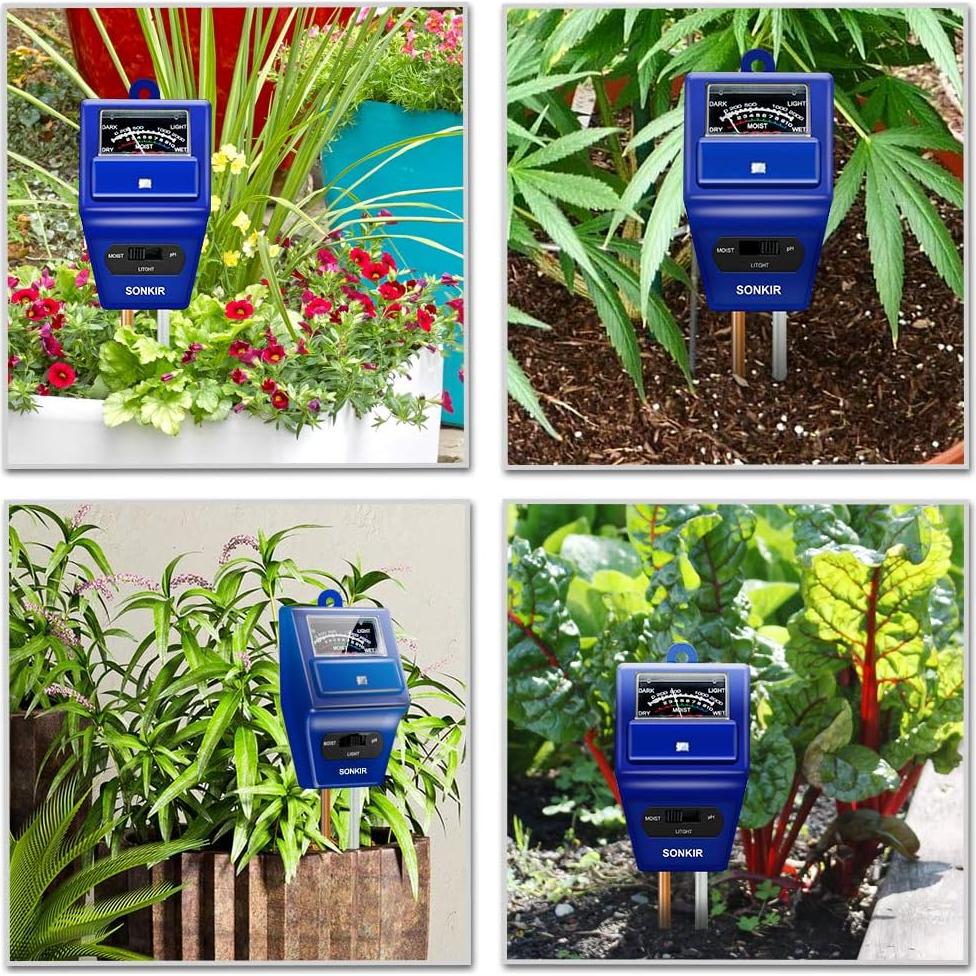Medidor de pH del Suelo 3-en-1 Sonkir - Humedad, Luz, pH