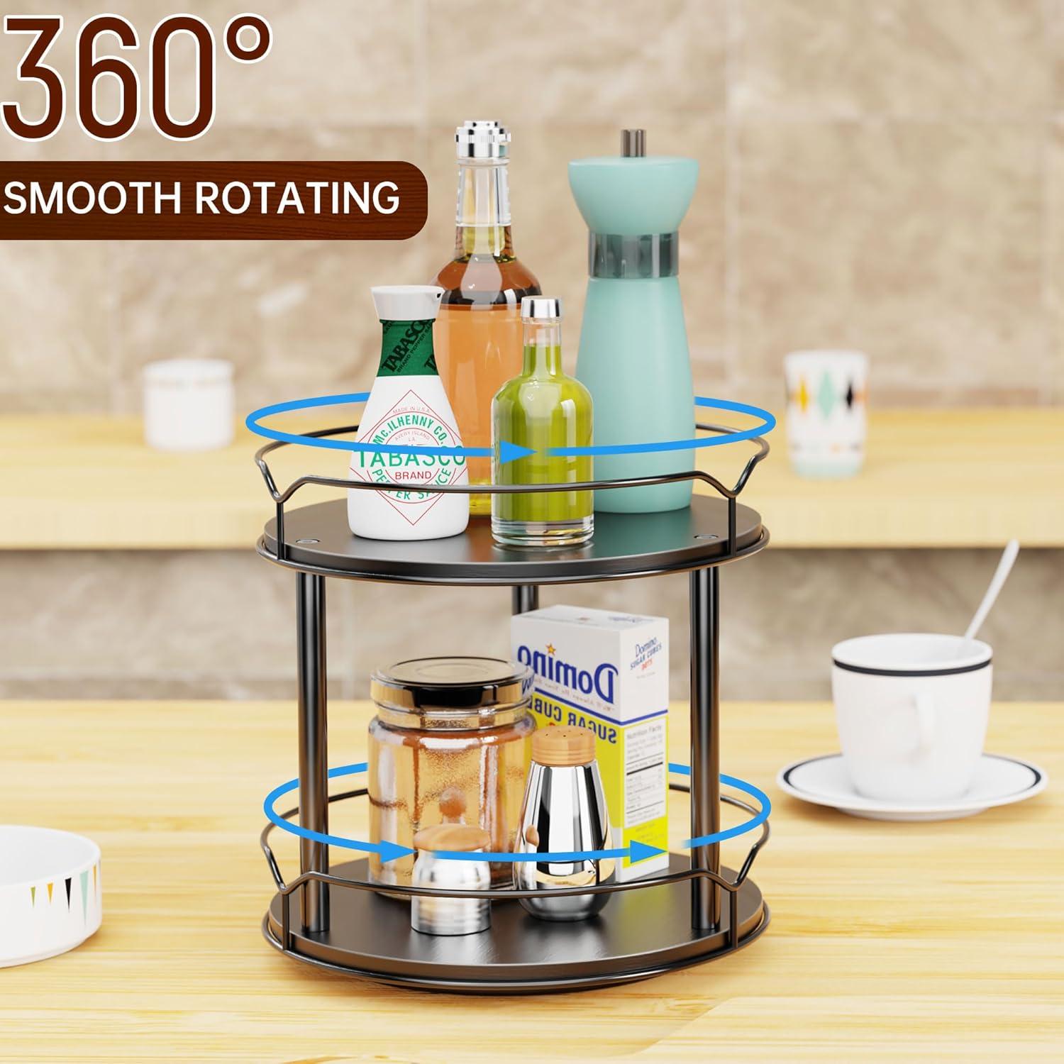 Organizador Lazy Susan de Madera 2 Niveles 23.37 cm Negro