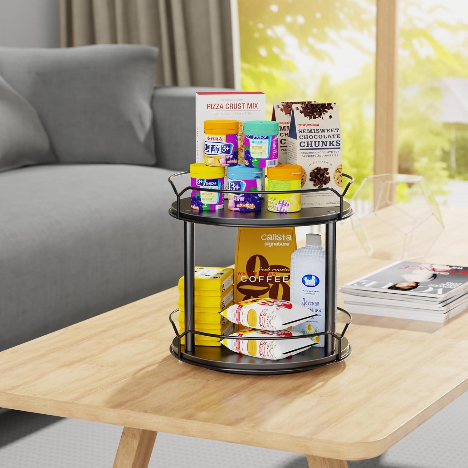 Organizador Lazy Susan de Madera 2 Niveles 23.37 cm Negro