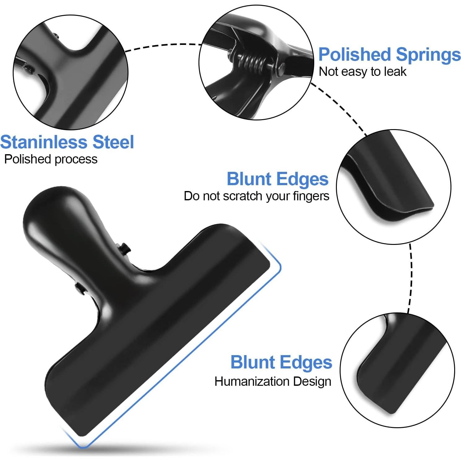 Clips de Bolsa de Acero Inoxidable Joyberg - 6 Paquetes Negros