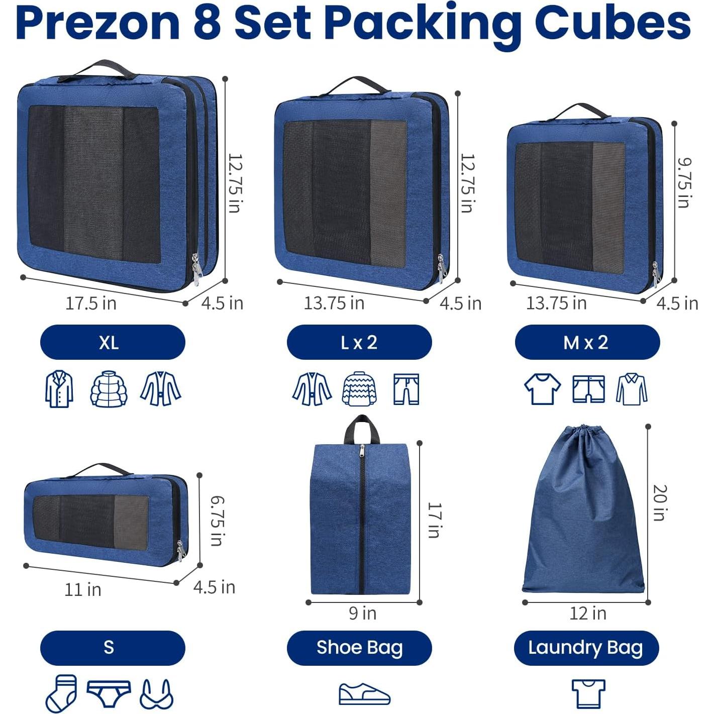 Set de 8 Cubos de Compresión EO-UP para Viajes 25.4x17.8cm