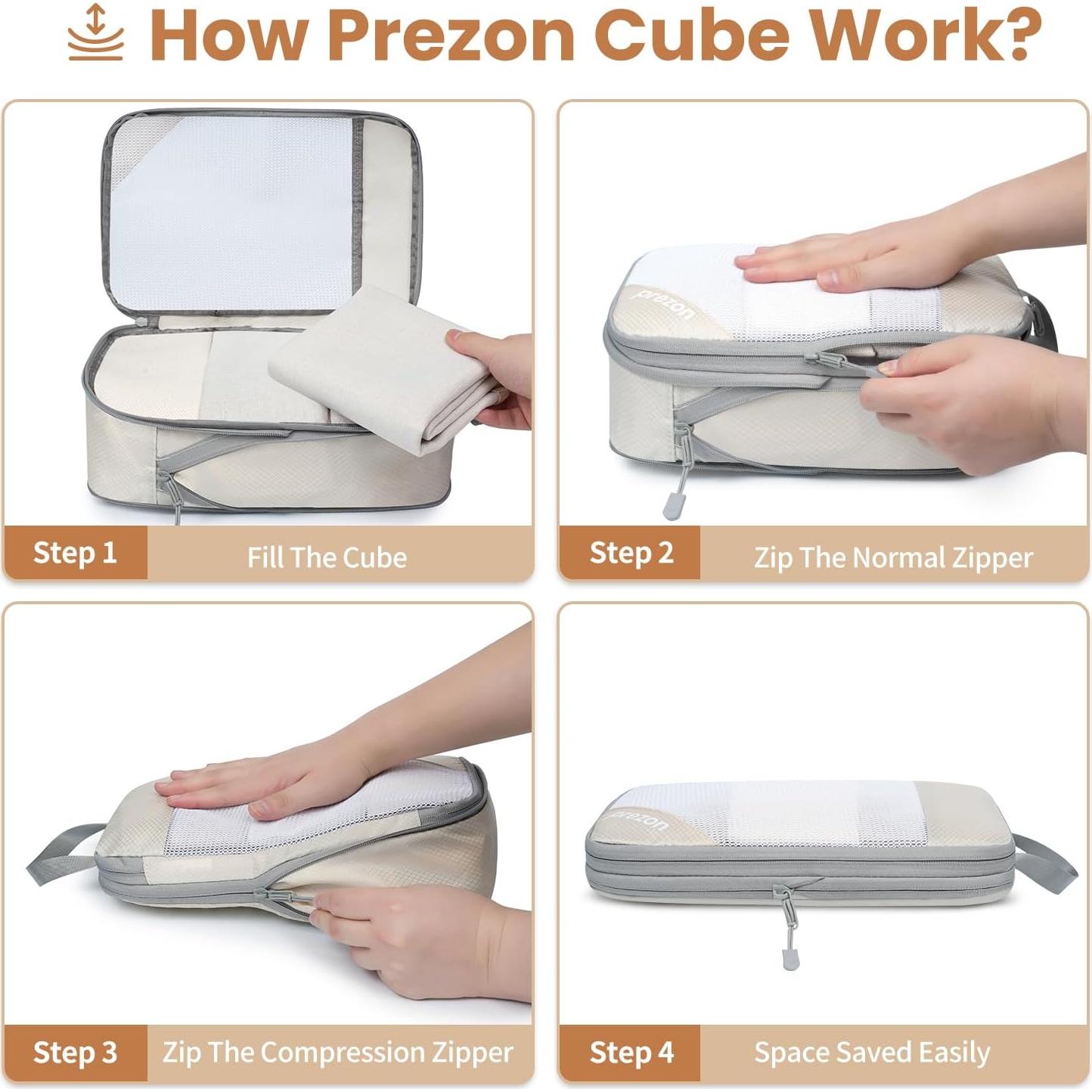 Set de 6 Cubos de Compresión EO-UP para Viajes Beige