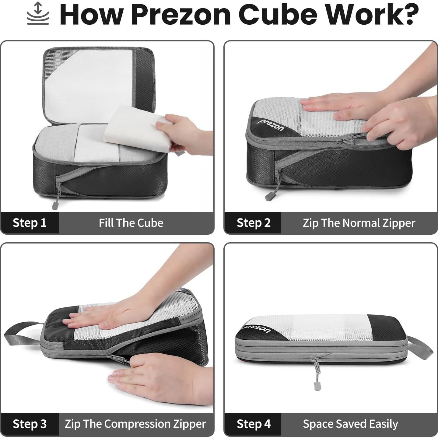 Set de 6 Cubos de Compresión EO-UP para Viajes - Negro