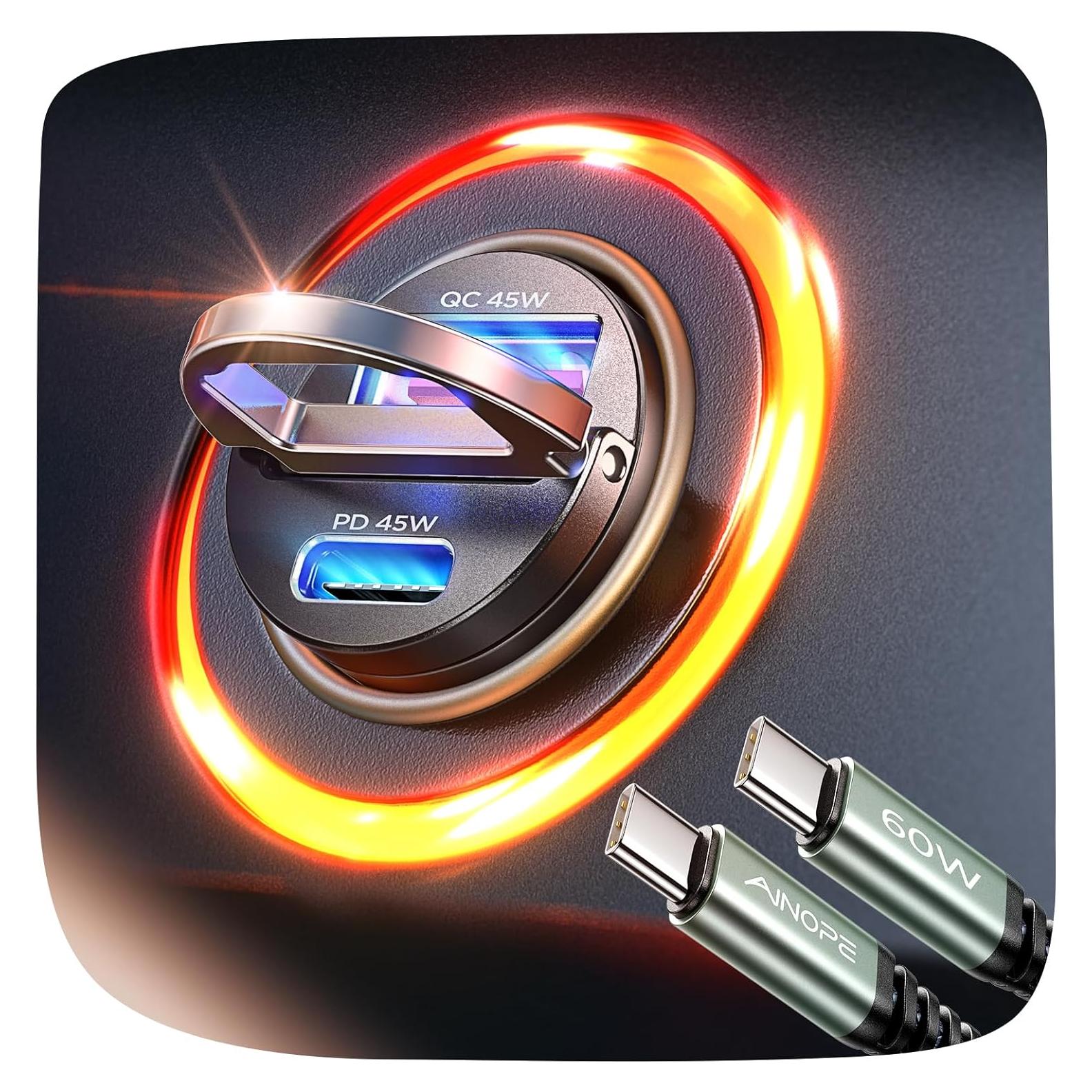 Cargador de Coche AINOPE 90W USB C Rápido Mini Negro