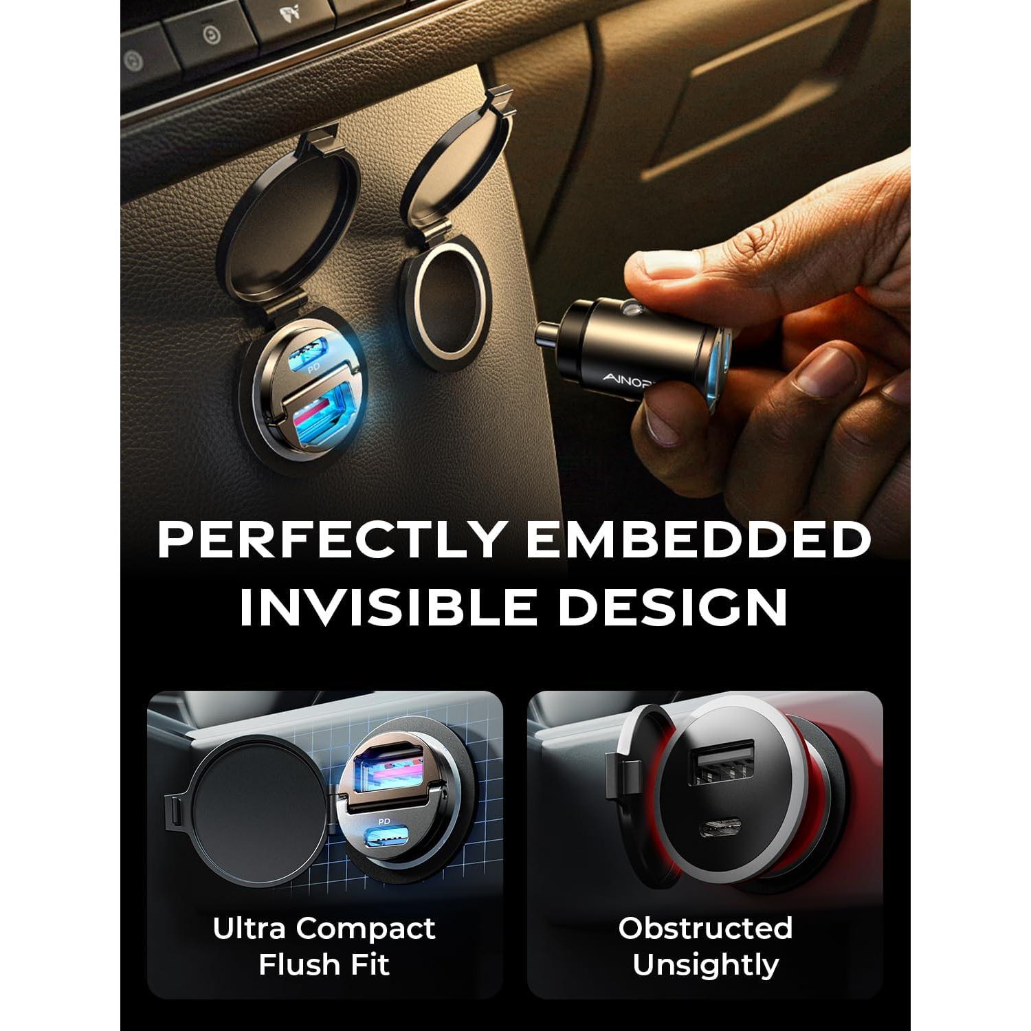 Cargador de Coche AINOPE 90W USB C Rápido Mini Negro