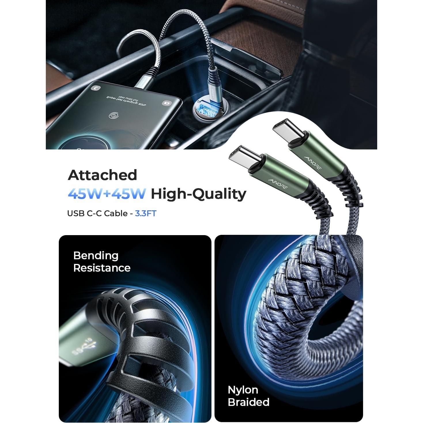 Cargador de Coche AINOPE 90W USB C Rápido Mini Negro