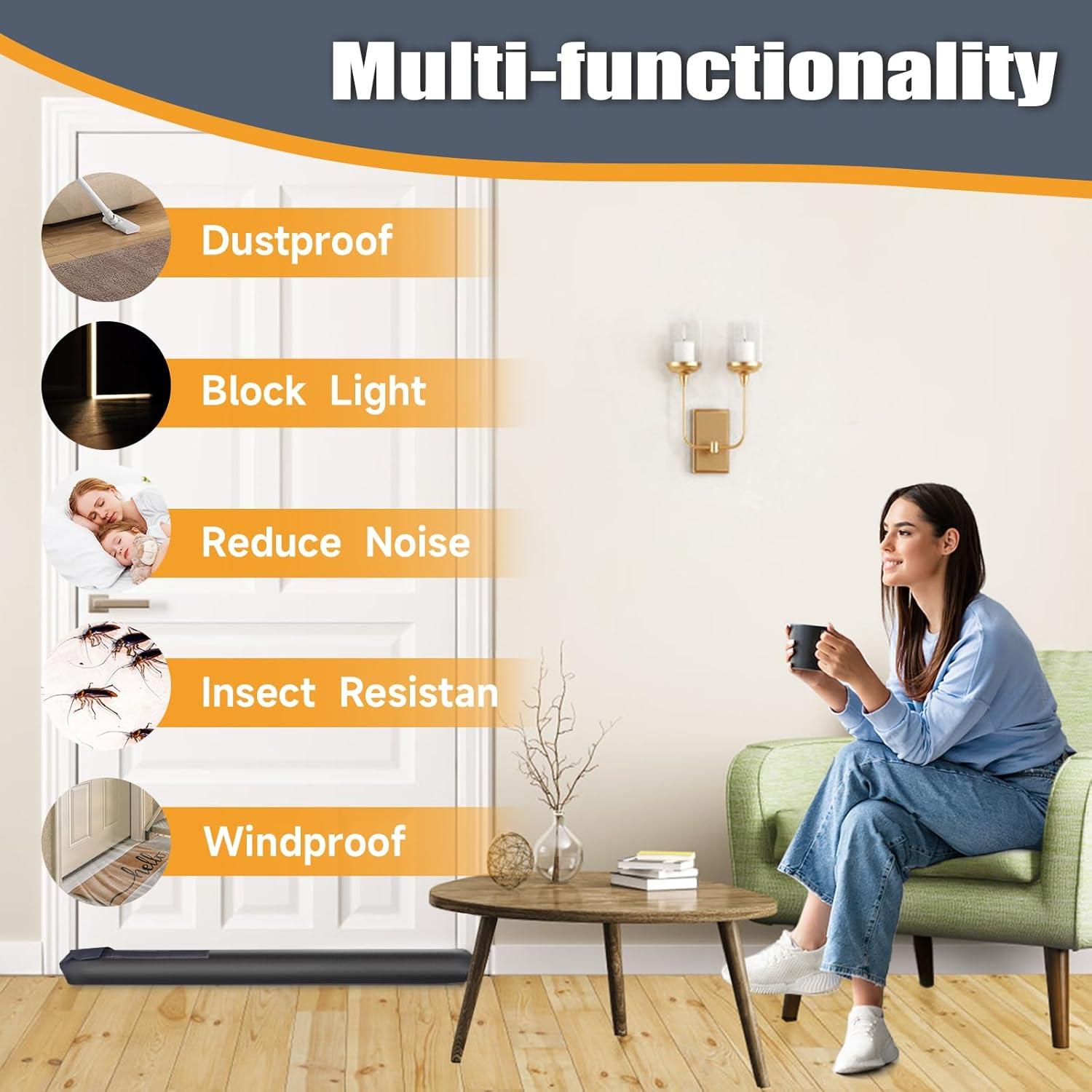 BlissTrends Door Draft Stopper Covers Gaps up to 2.36", Draft Stopper for Bottom of Door Soundproof, Windproof, Dustproof, Block Light, Insect Resistant, Under Door Draft Stopper 30 Inch (Black)