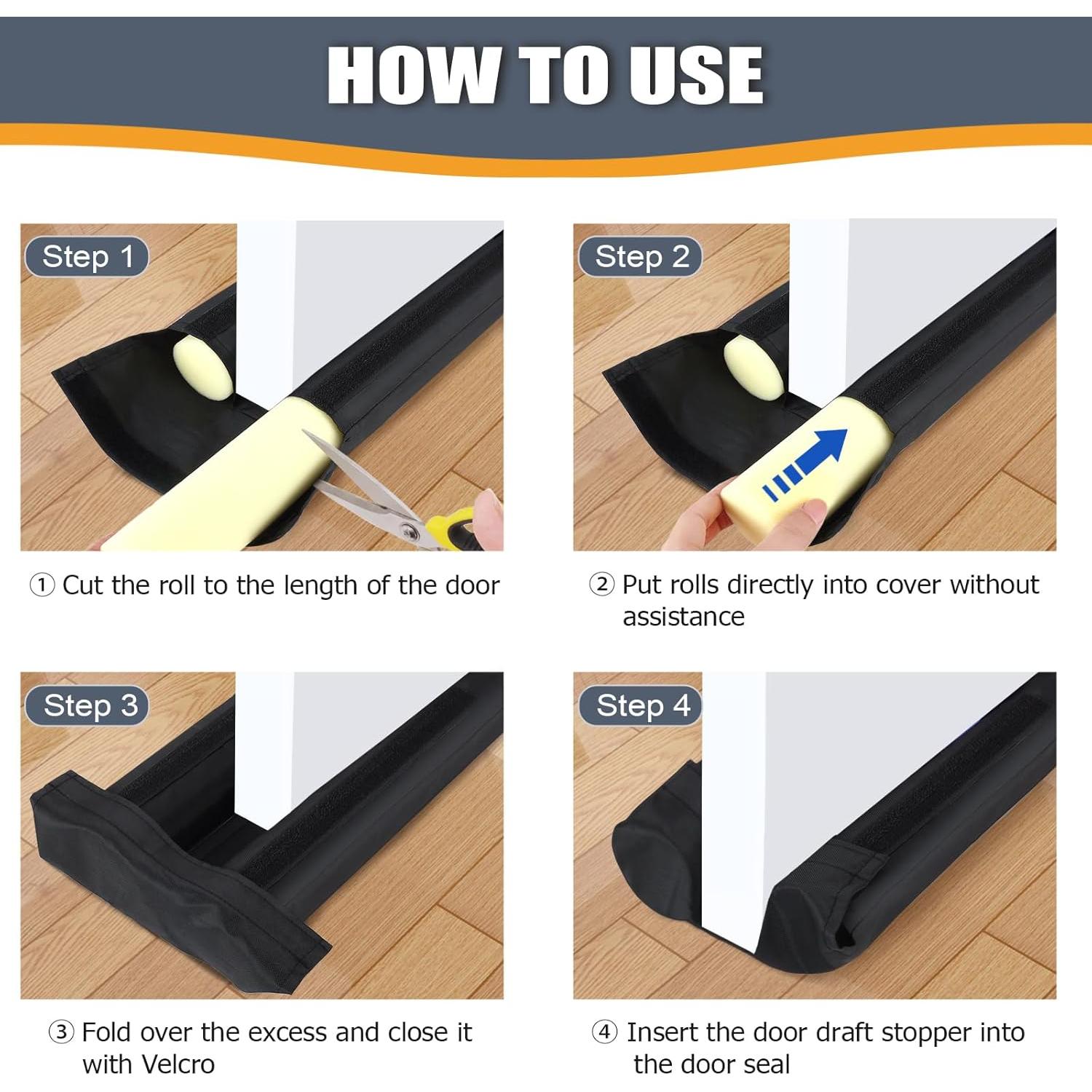 BlissTrends Door Draft Stopper Covers Gaps up to 2.36", Draft Stopper for Bottom of Door Soundproof, Windproof, Dustproof, Block Light, Insect Resistant, Under Door Draft Stopper 30 Inch (Black)