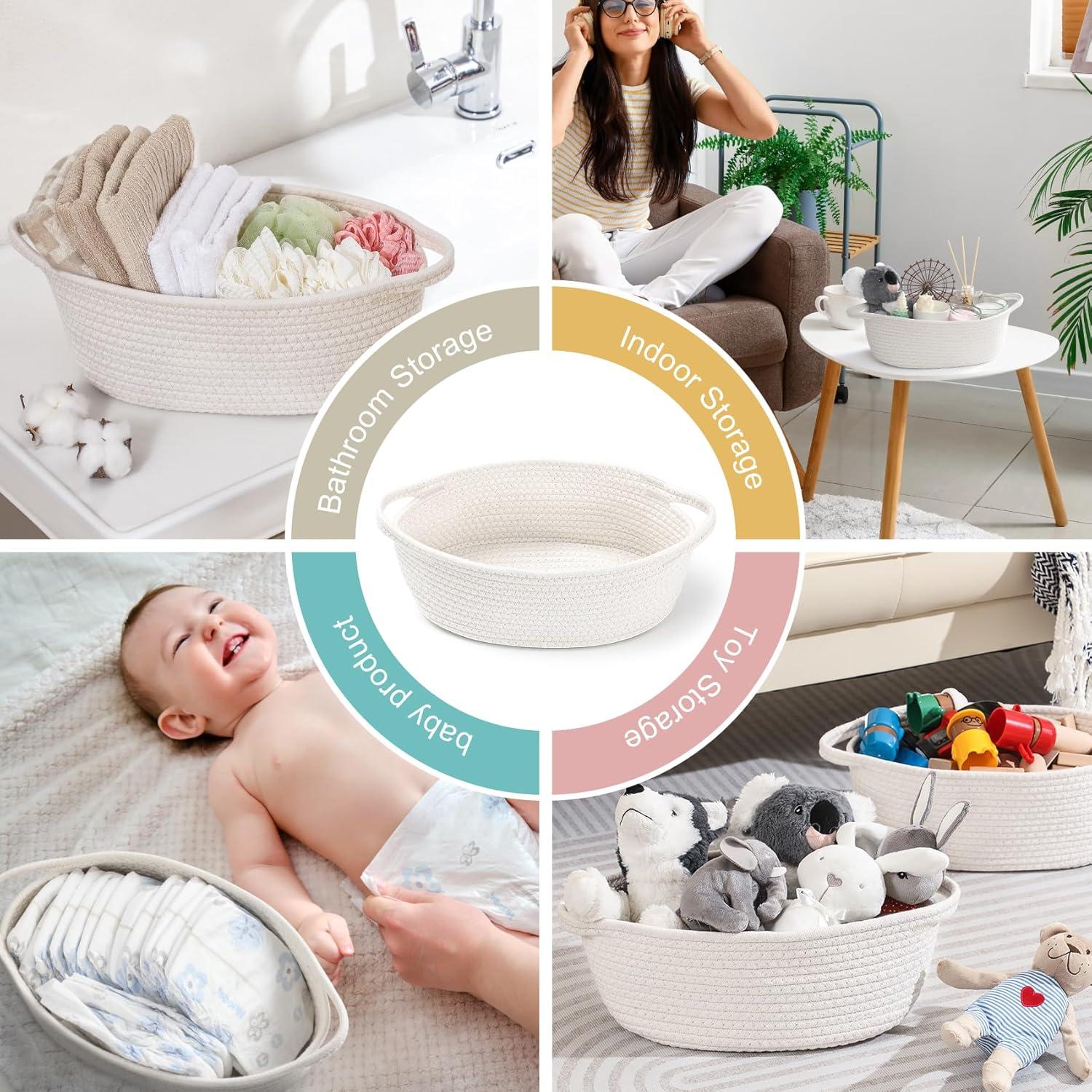 Cestas Tejidas LANDNEOO 2 Piezas Algodón Blanco 30x20x12 cm