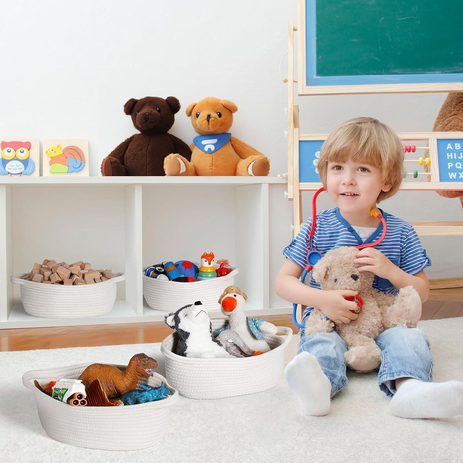 Cestas Tejidas LANDNEOO 2 Piezas Algodón Blanco 30x20x12 cm