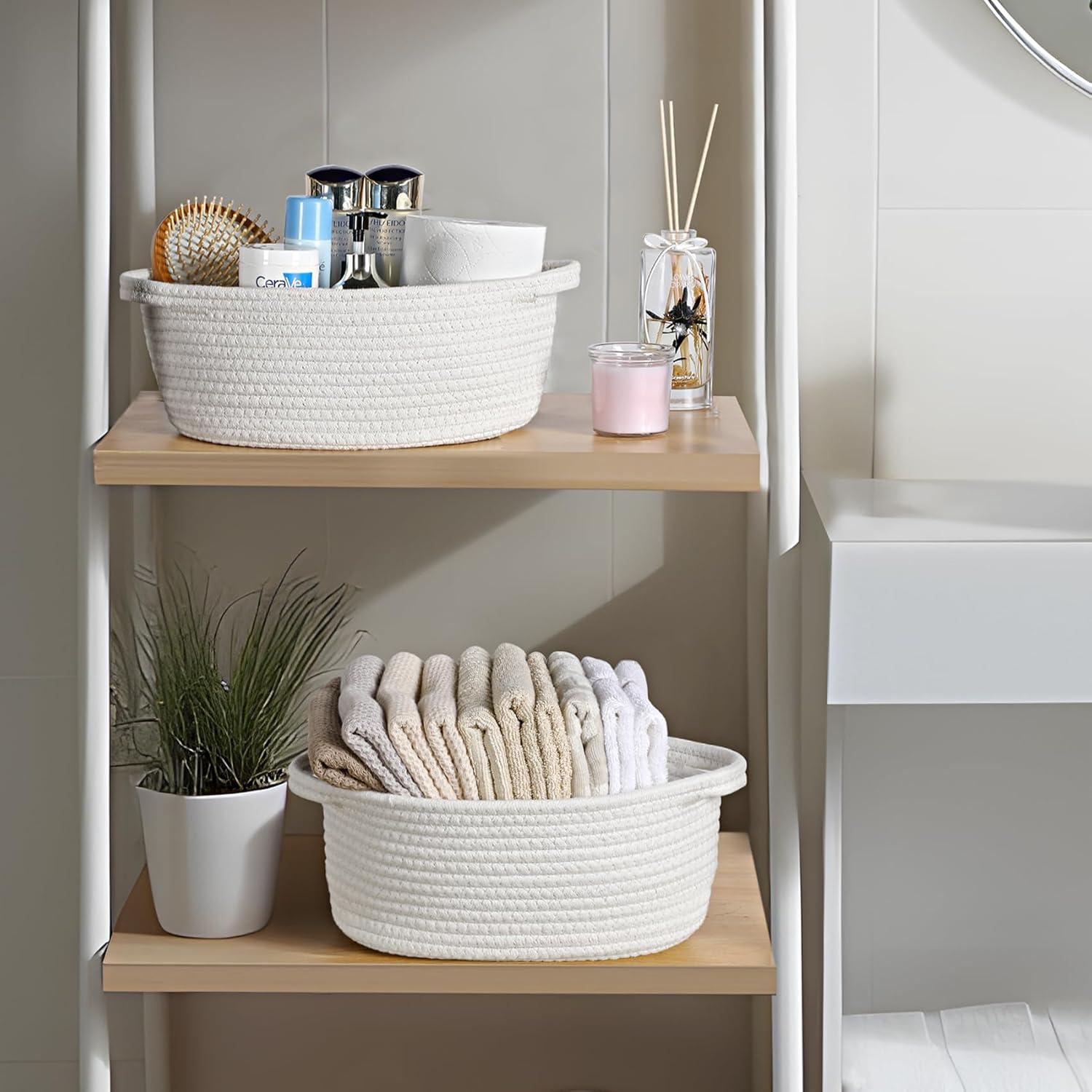 Cestas Tejidas LANDNEOO 2 Piezas Algodón Blanco 30x20x12 cm