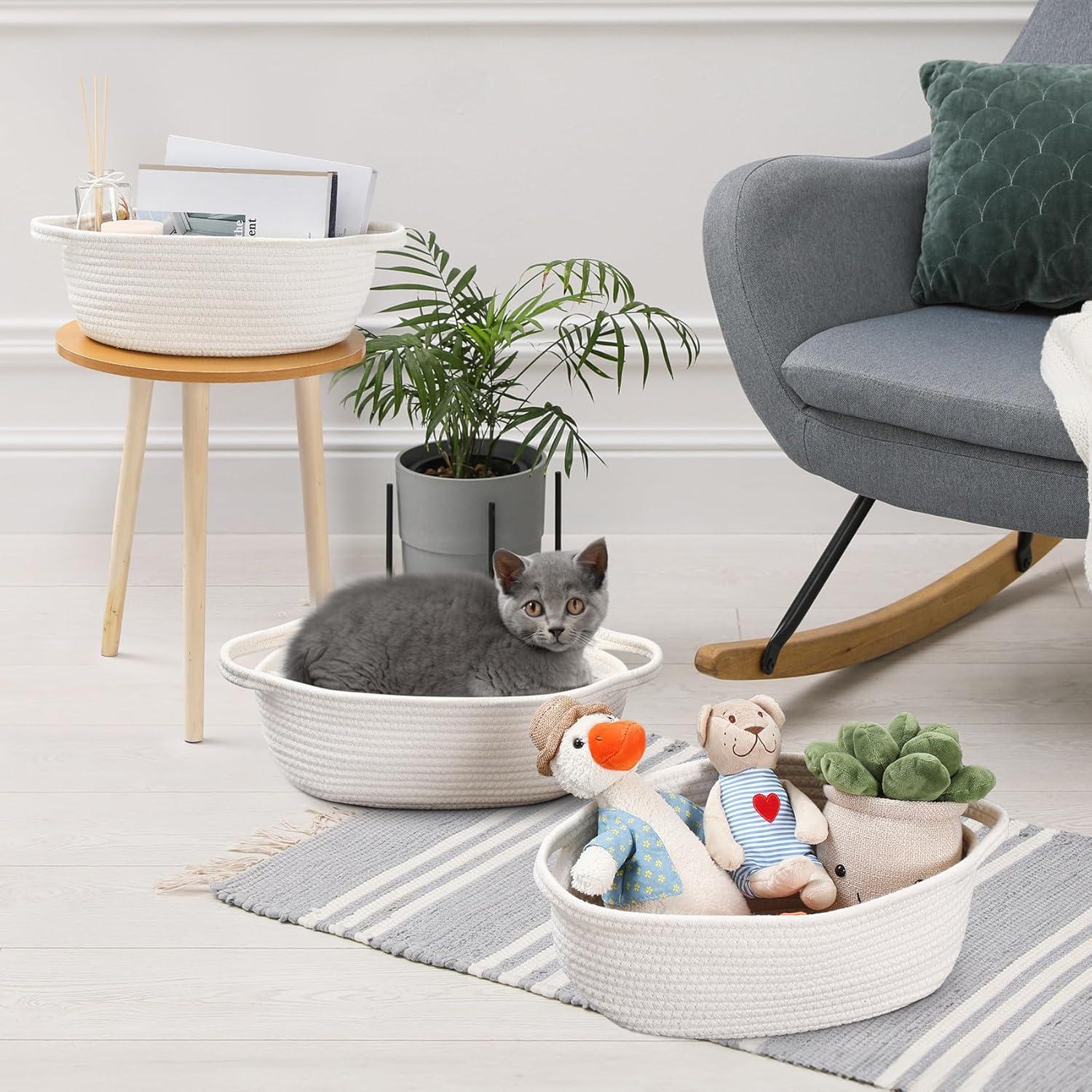 Cestas Tejidas LANDNEOO 2 Piezas Algodón Blanco 30x20x12 cm