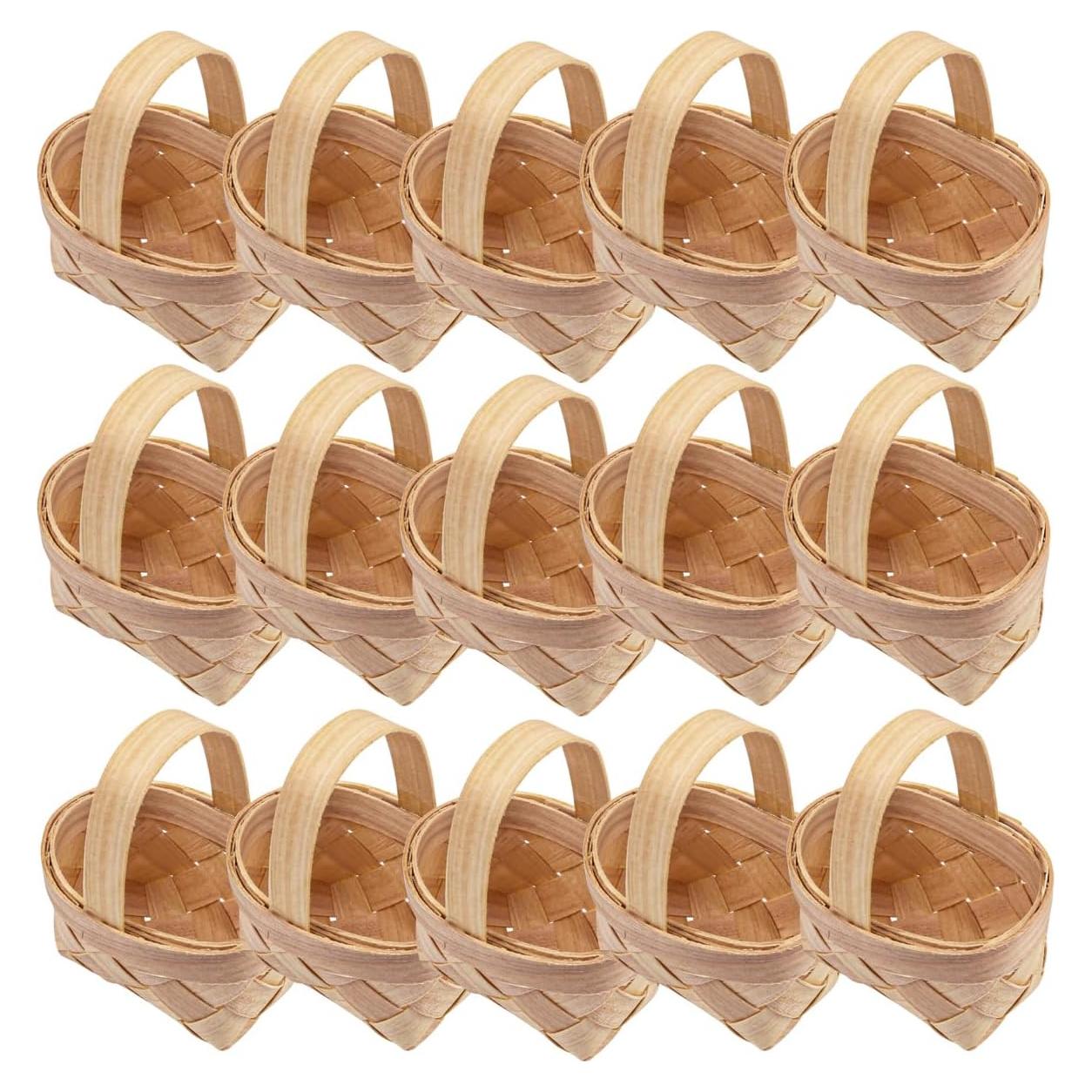 15 Mini Cestas de Madera Tejidas LNQ LUNIQI - 6.2x4.8x7.4cm