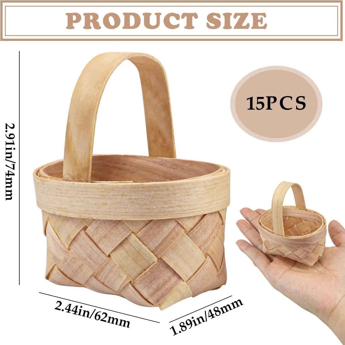 15 Mini Cestas de Madera Tejidas LNQ LUNIQI - 6.2x4.8x7.4cm