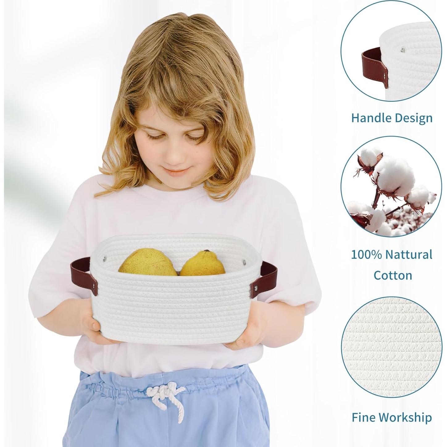 Cesta de Almacenamiento ABenkle Mini Algodón Blanca 22x16x12cm