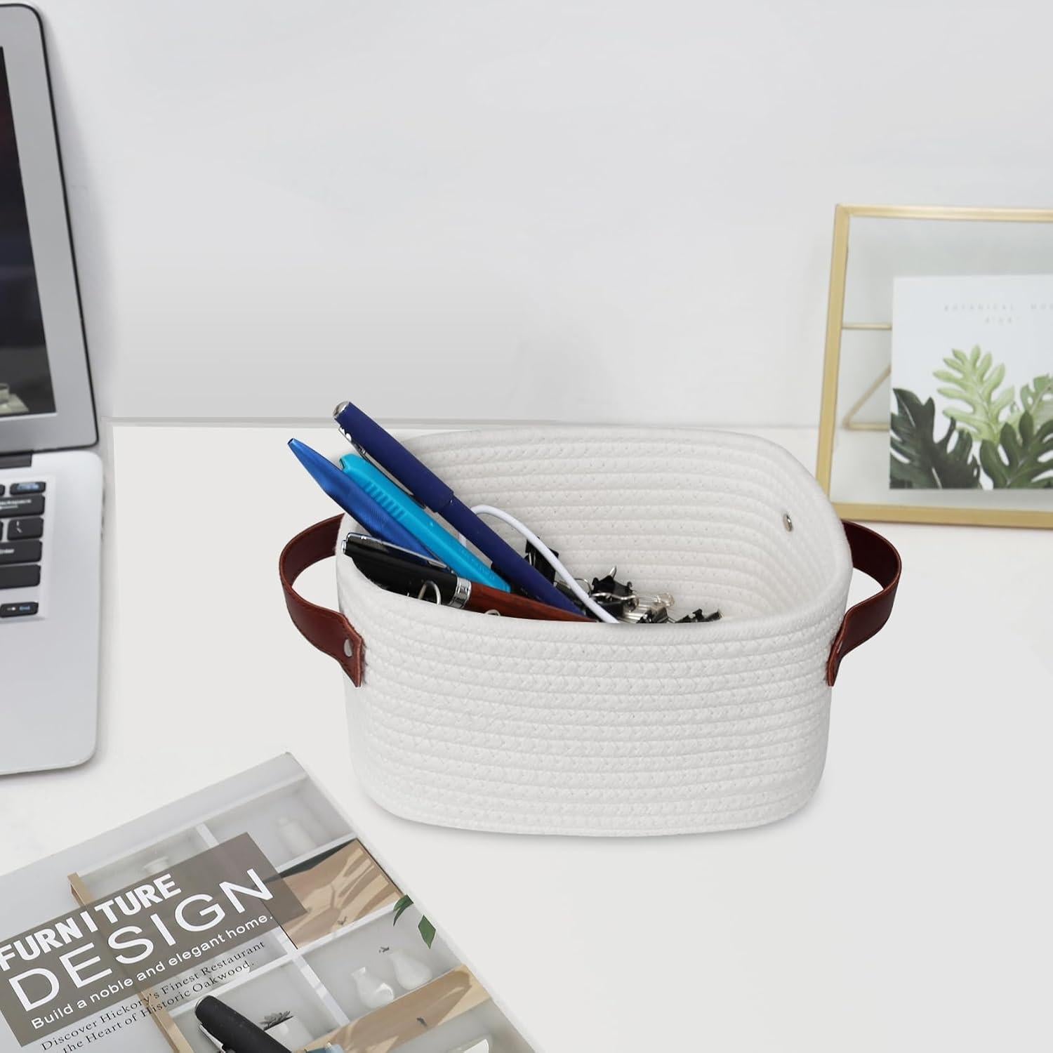 Cesta de Almacenamiento ABenkle Mini Algodón Blanca 22x16x12cm