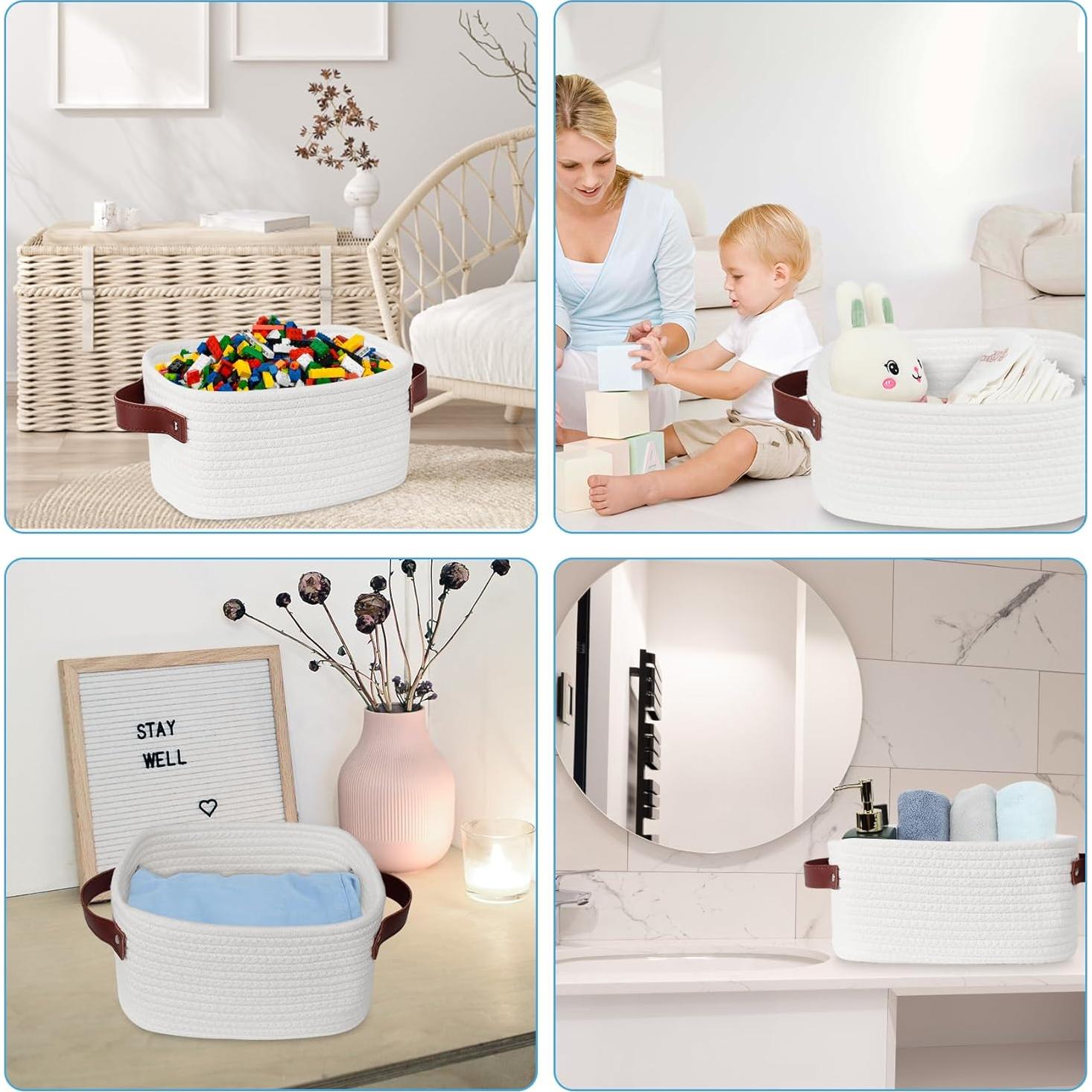 Cesta de Almacenamiento ABenkle Mini Algodón Blanca 22x16x12cm