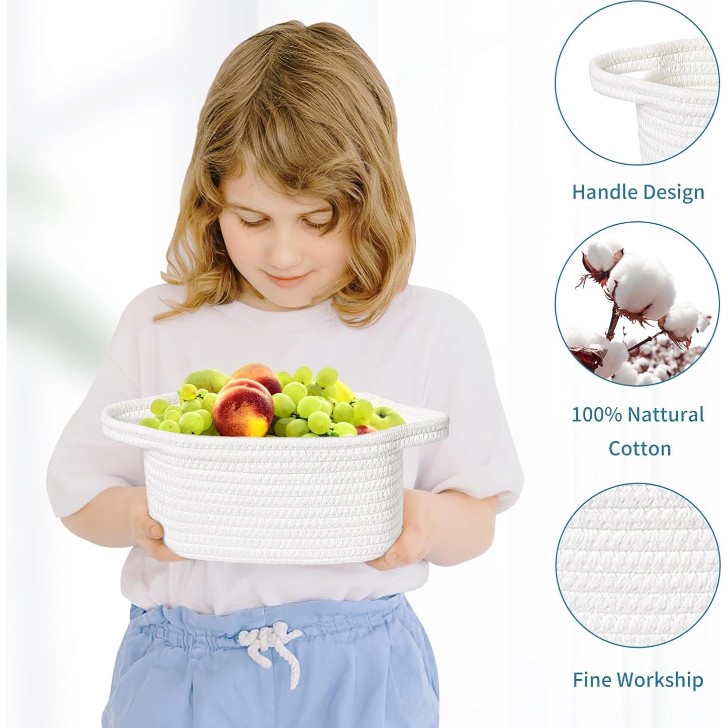 Cesta de Almacenamiento ABenkle Mini Boho Blanca 22,1x16x12 cm