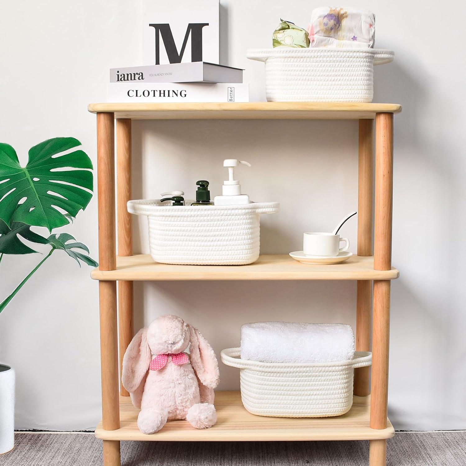 Cesta de Almacenamiento ABenkle Mini Boho Blanca 22,1x16x12 cm