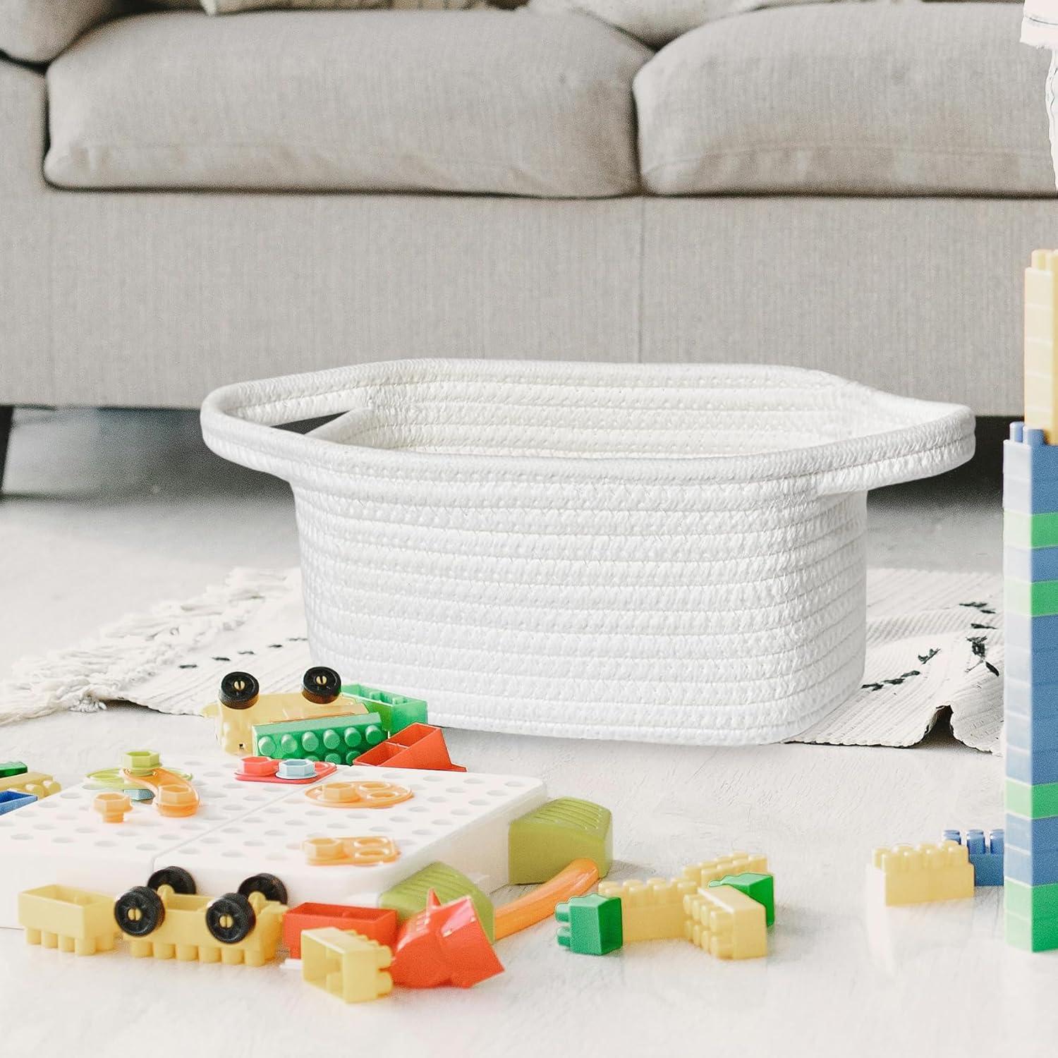 Cesta de Almacenamiento ABenkle Mini Boho Blanca 22,1x16x12 cm