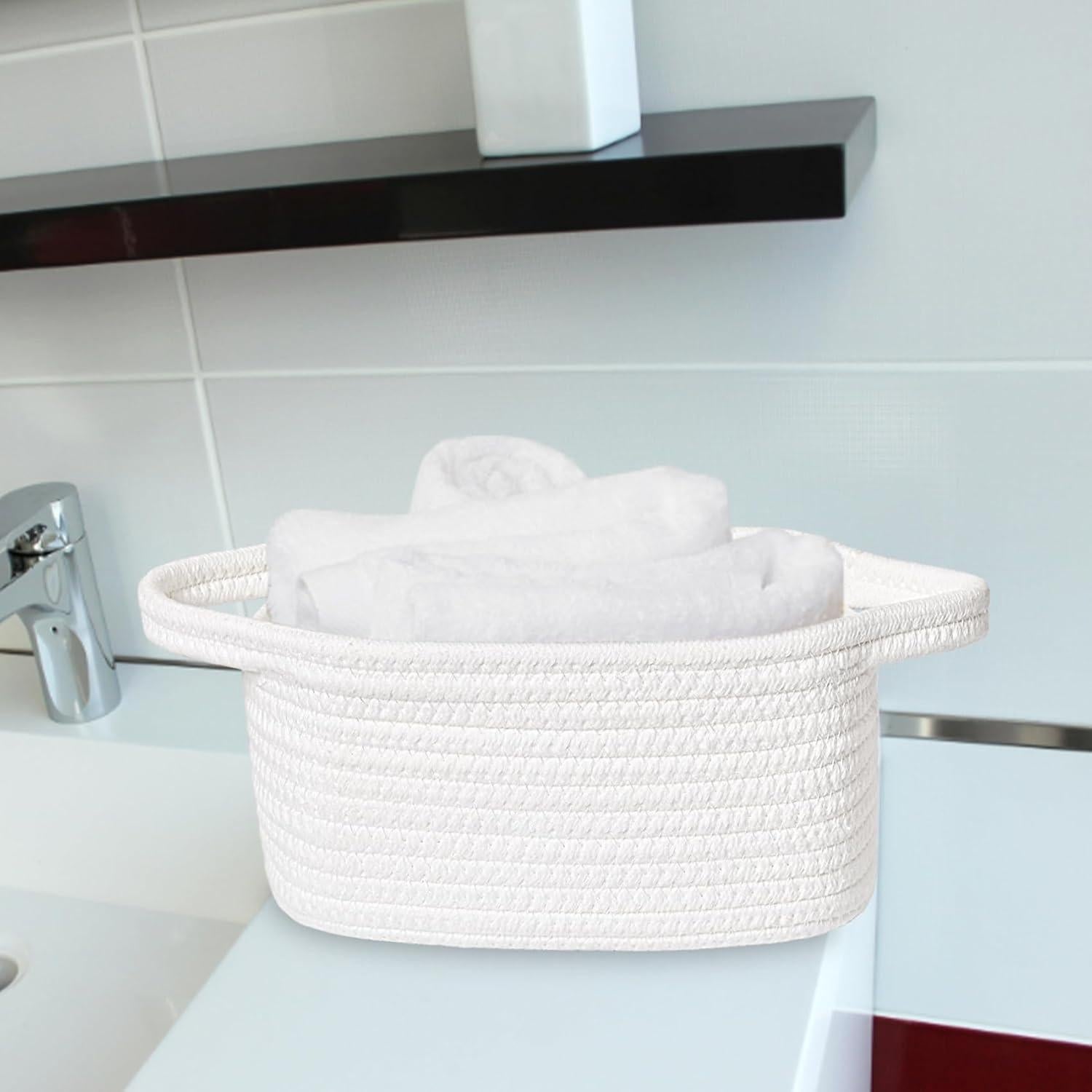 Cesta de Almacenamiento ABenkle Mini Boho Blanca 22,1x16x12 cm