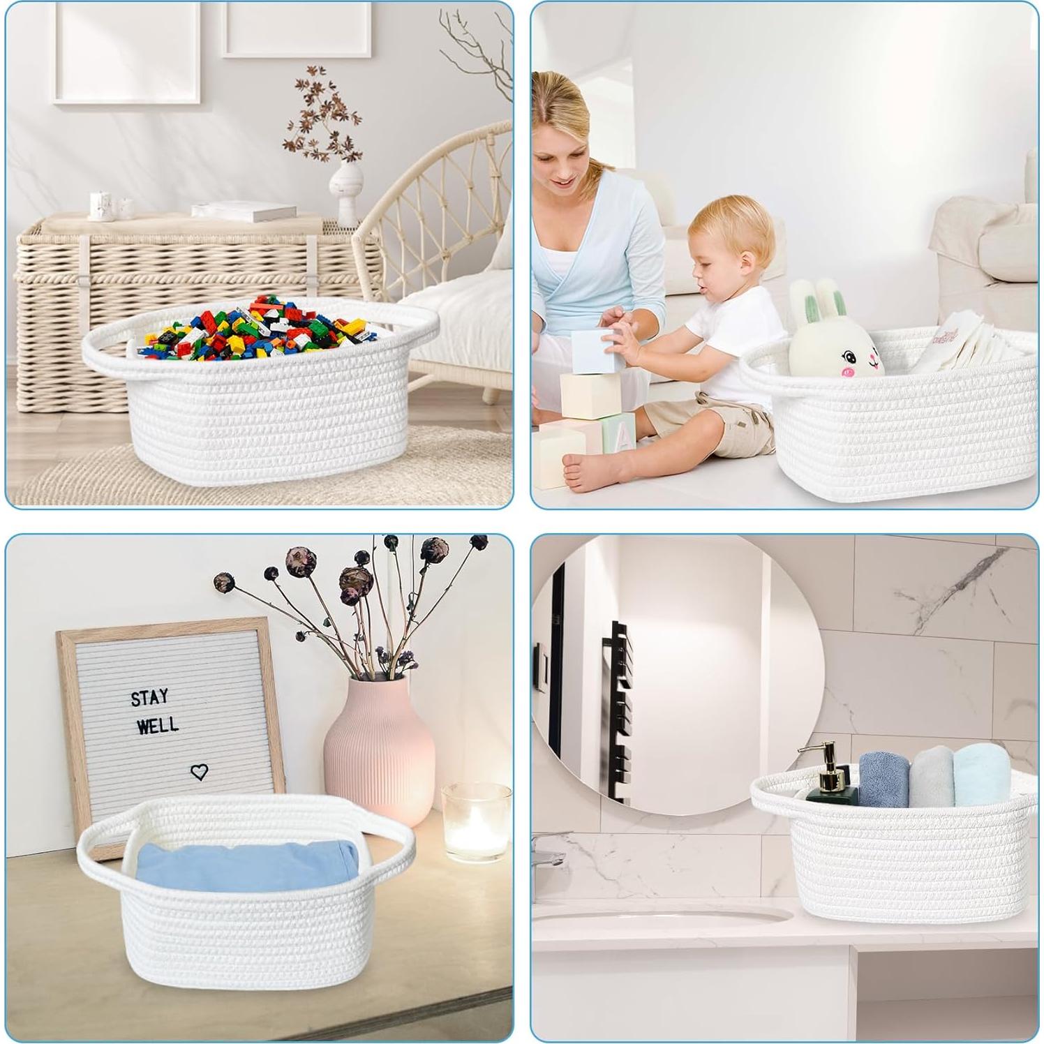 Cesta de Almacenamiento ABenkle Mini Boho Blanca 22,1x16x12 cm