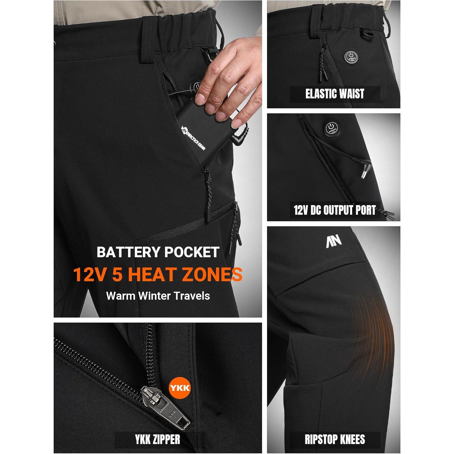 Pantalones Calentados para Hombres Softshell 12V 5 Zonas Calor