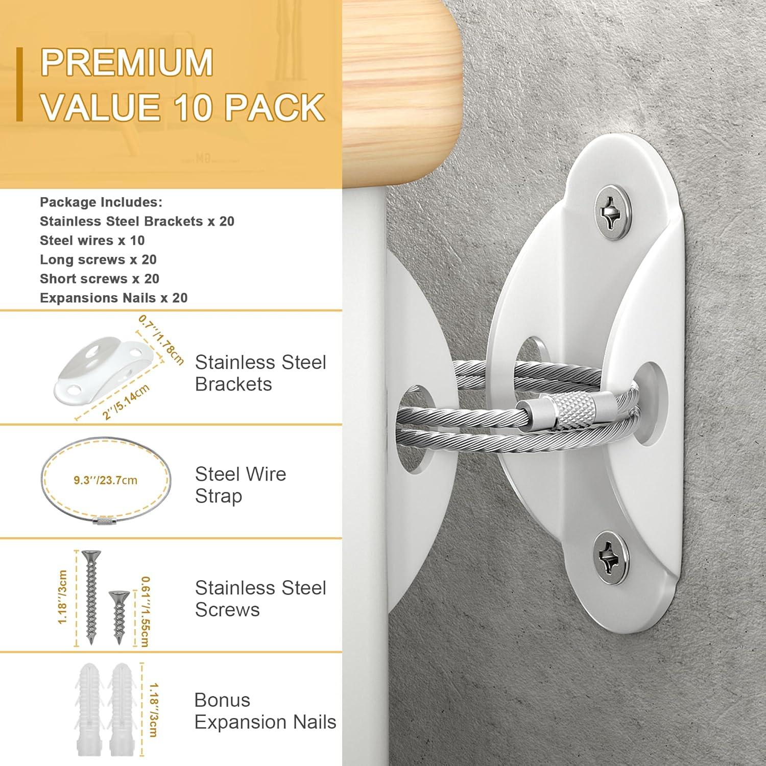 Anclajes de Muebles Booda Brand - Paquete de 10 - Seguridad Infantil