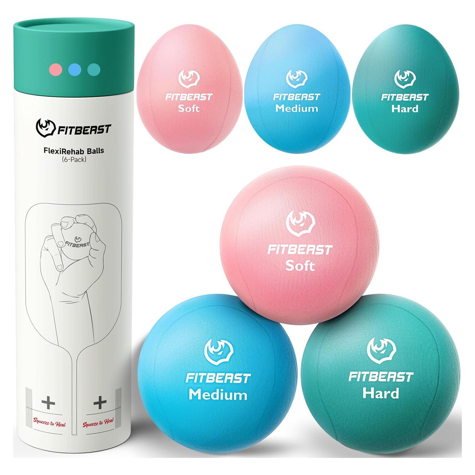 Set de 6 Pelotas Antiestrés FitBeast - Suave, Media, Dura