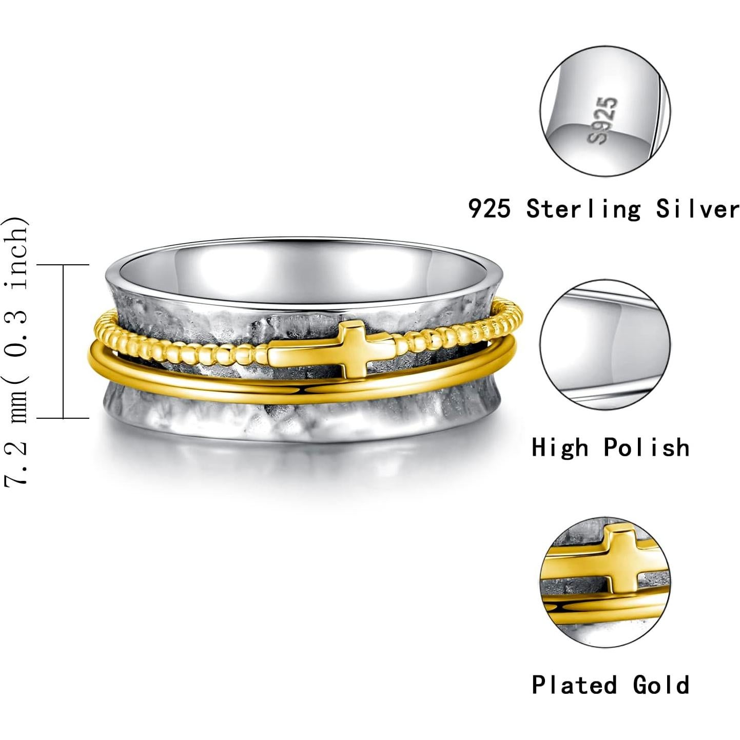 Anillo Fidget Giratorio de Plata Esterlina 925 para Mujeres