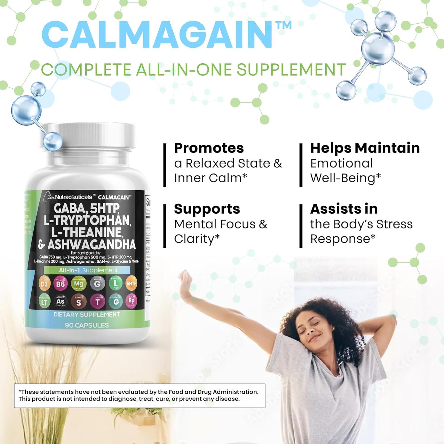 Suplemento CalmAgain Clean Nutraceuticals 60 Cápsulas GABA 750mg