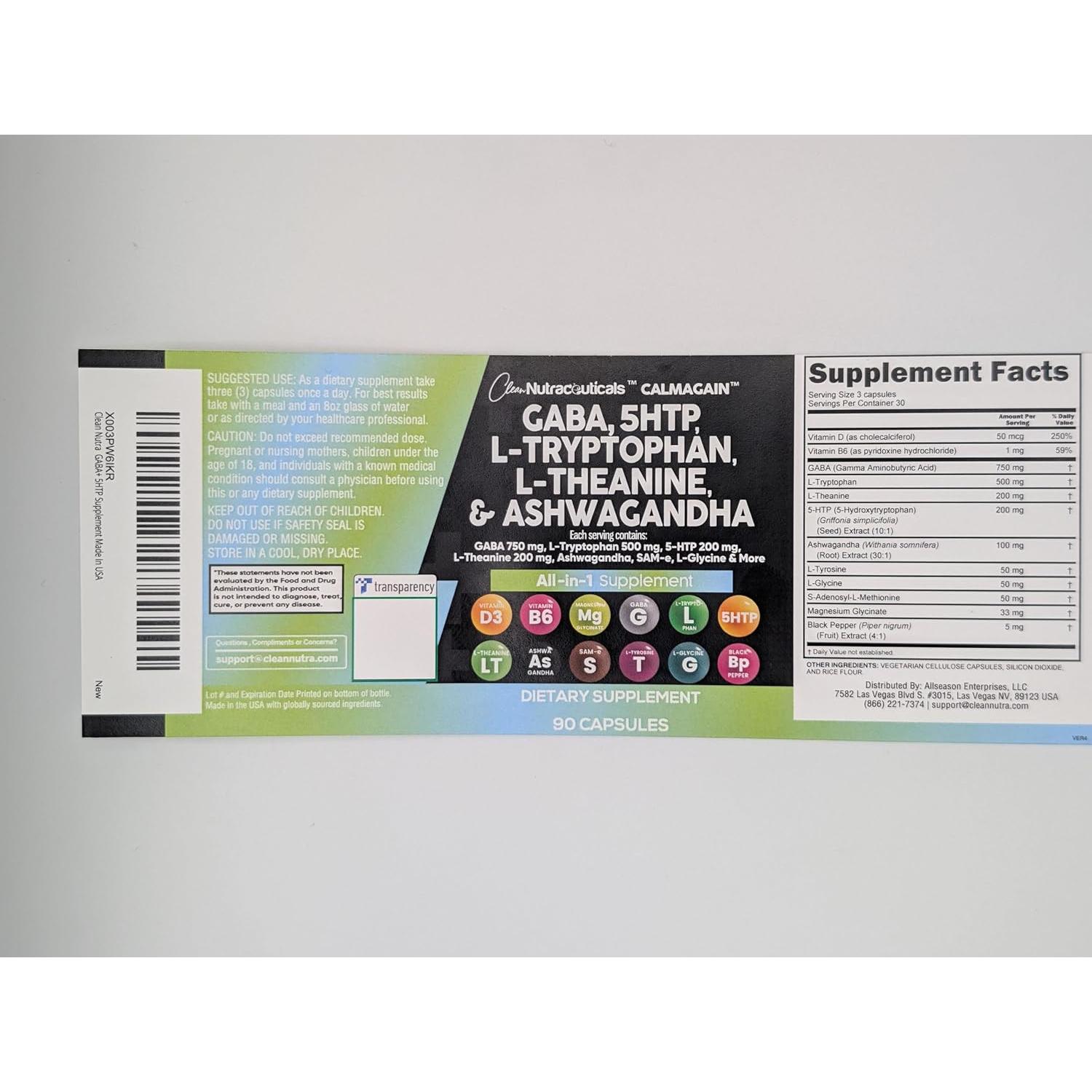 Suplemento CalmAgain Clean Nutraceuticals 60 Cápsulas GABA 750mg