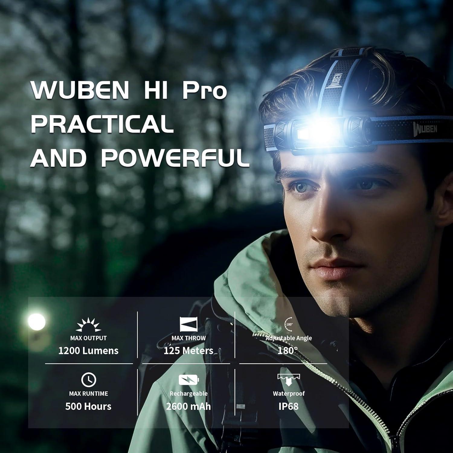 Linterna Frontal LED WUBEN H1 Pro 1200 Lúmenes Recargable