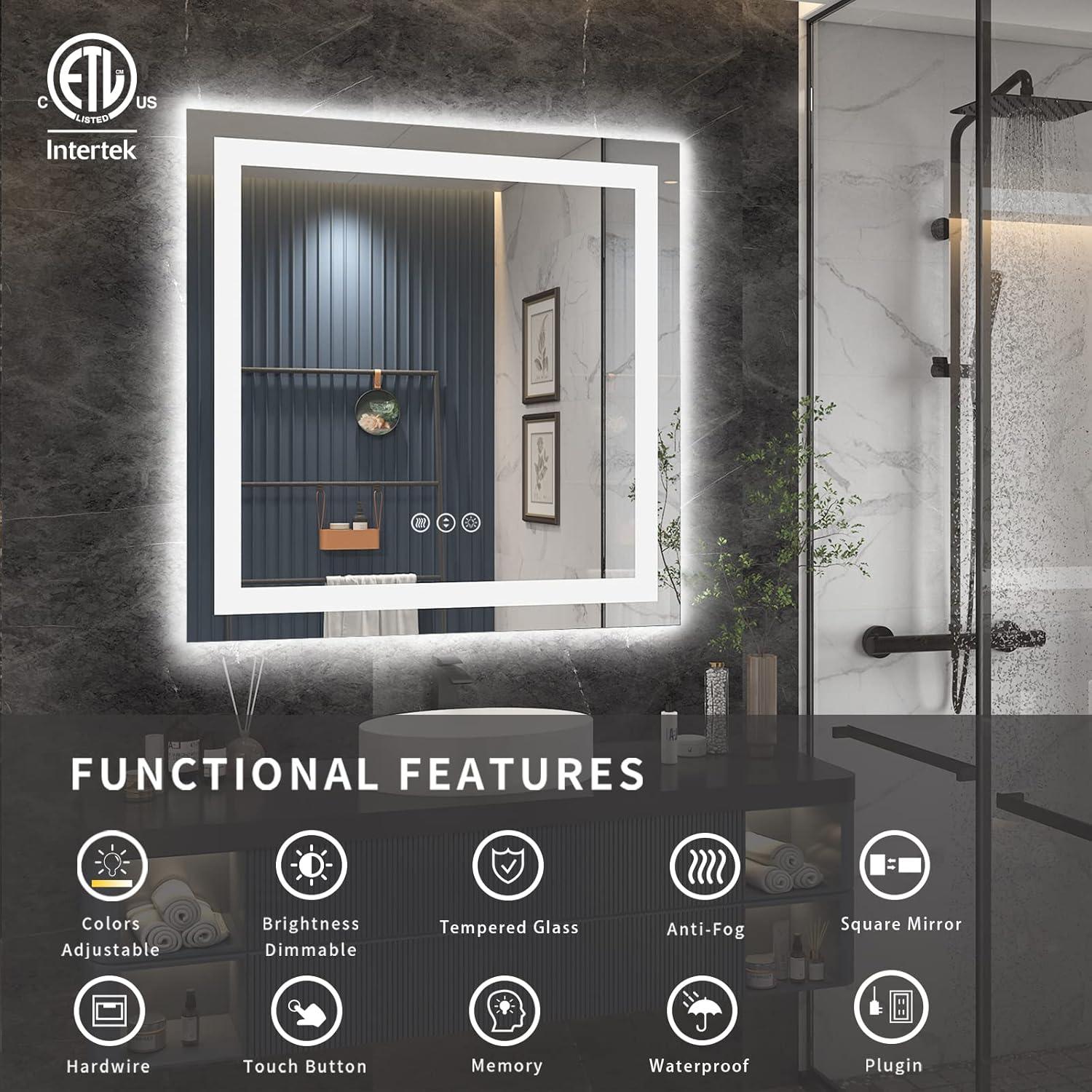 Espejo de Baño LED ODDSAN 30x30cm Cuadrado Anti-vaho