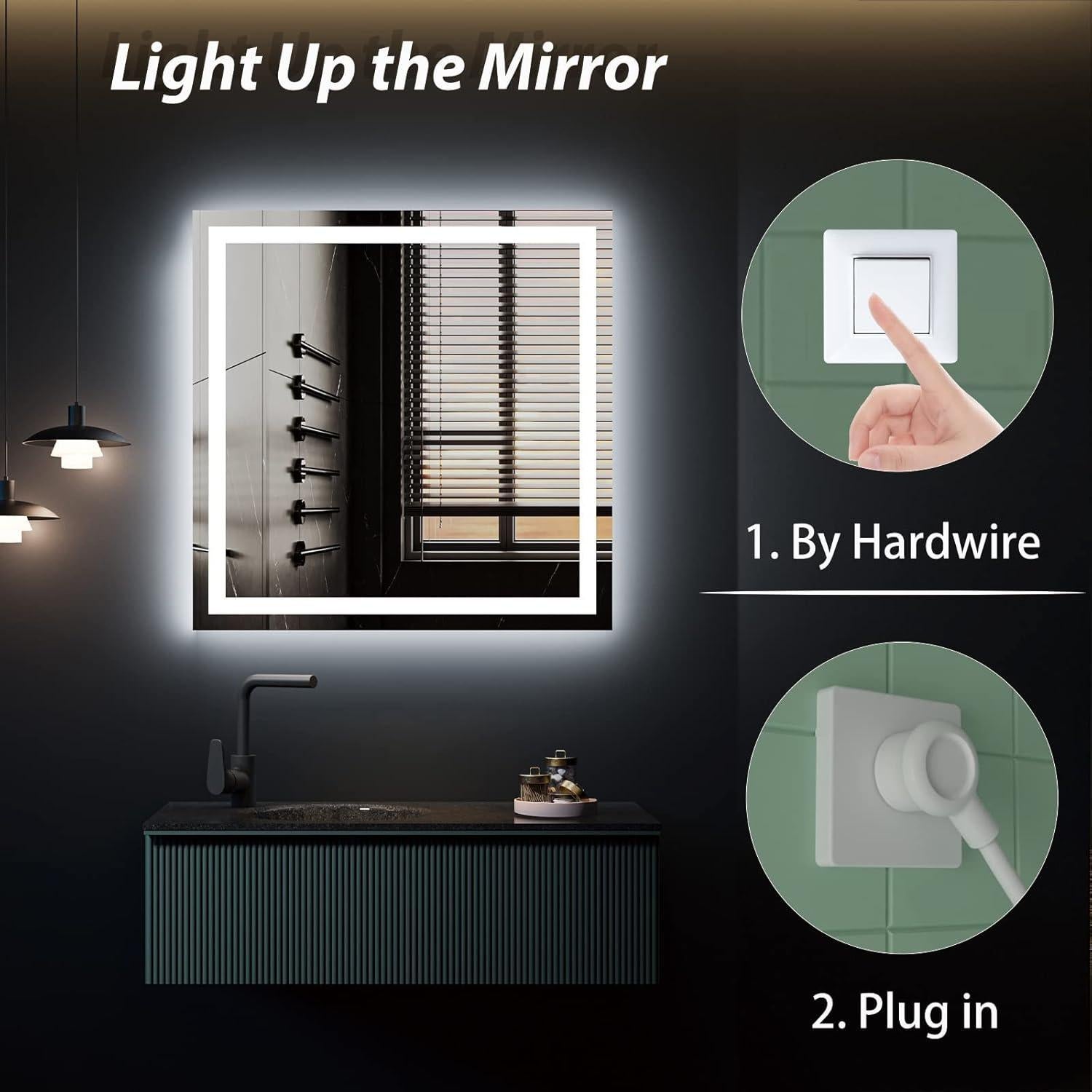 Espejo de Baño LED ODDSAN 30x30cm Cuadrado Anti-vaho