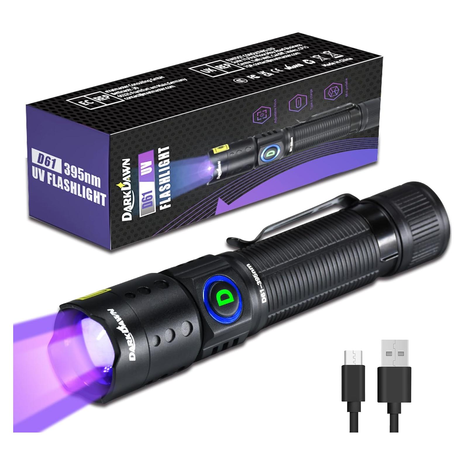 Linterna UV recargable DARKDAWN 395nm luz negra portátil