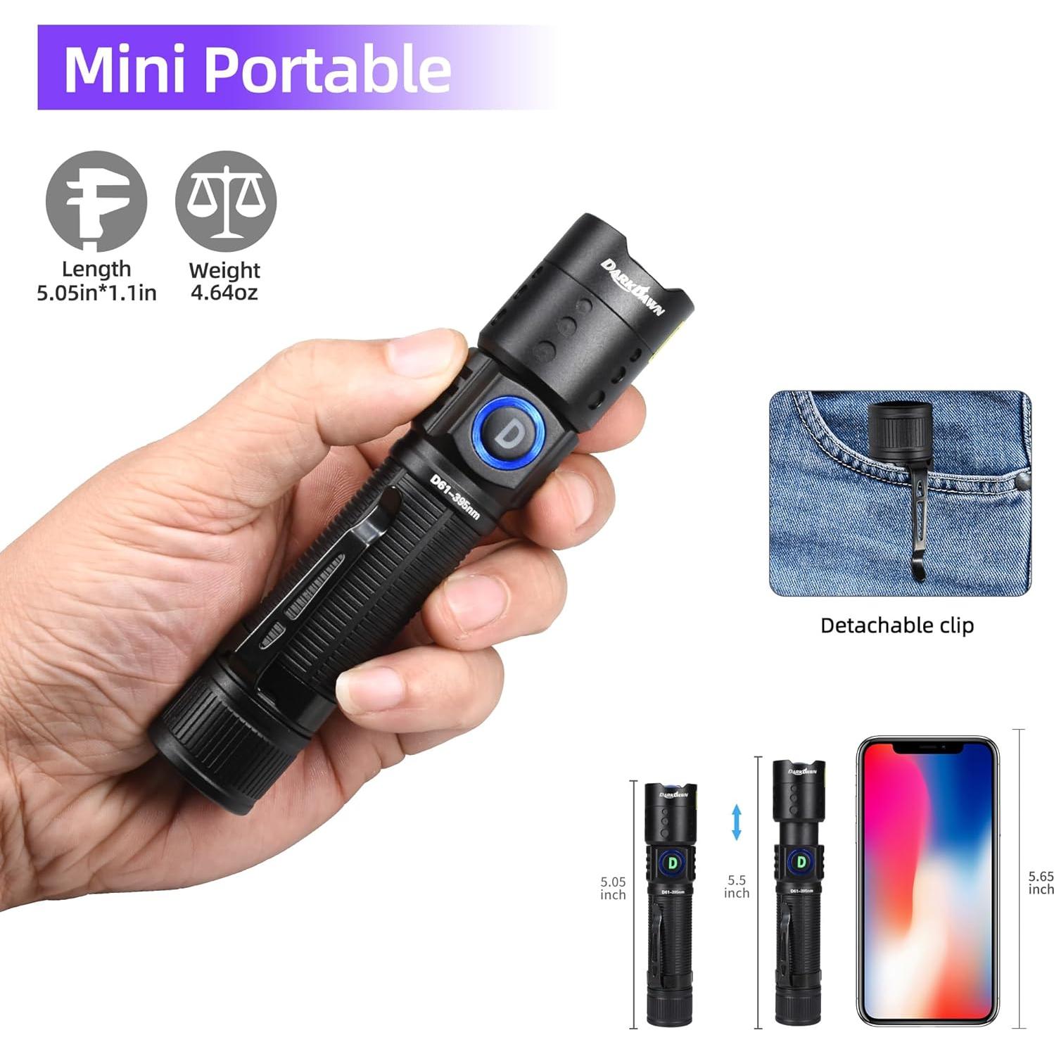 Linterna UV recargable DARKDAWN 395nm luz negra portátil