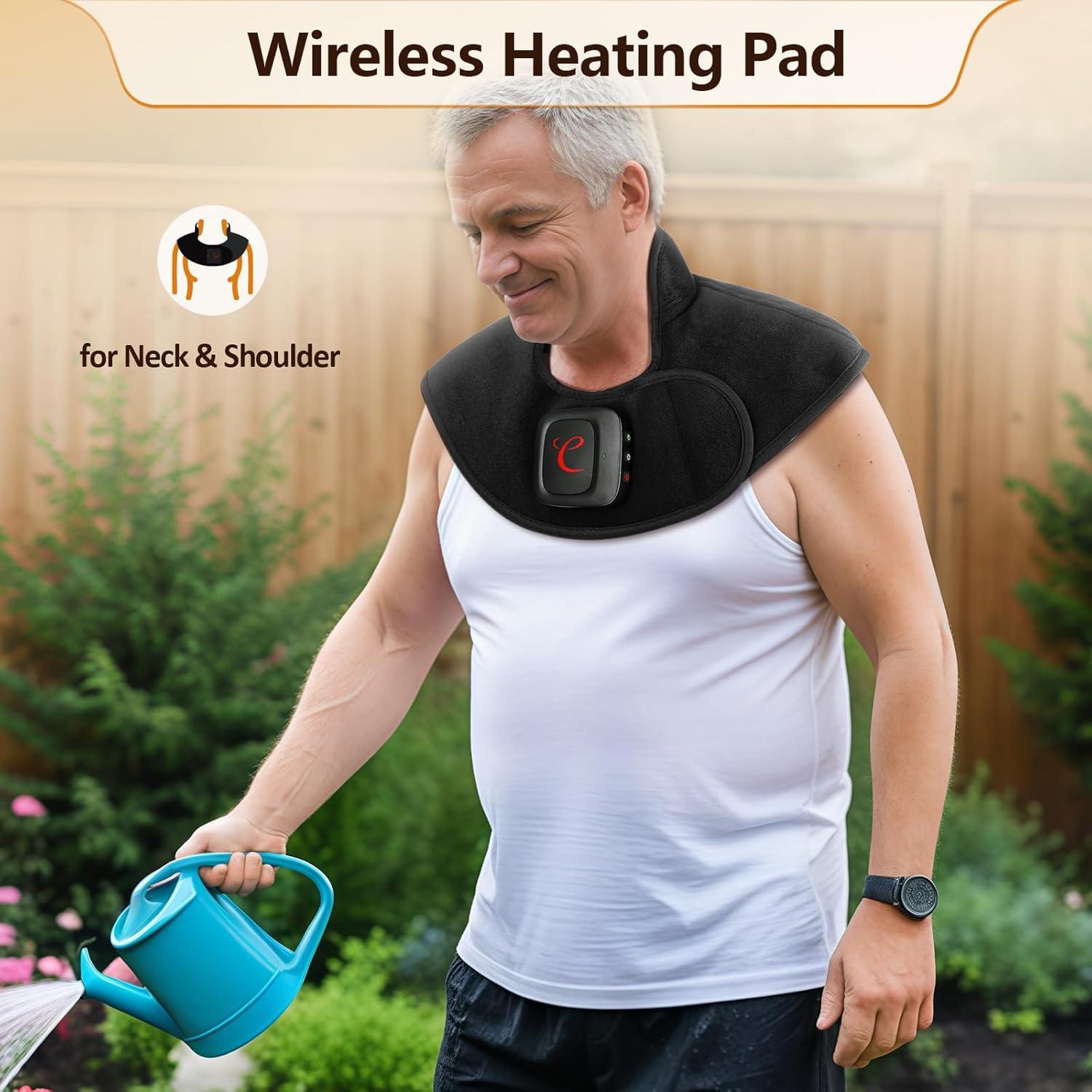 Comfytemp 2.5lb Cordless Heating Pad for Neck Pain Relief, Weighted Rechargeable Heat Pad, FSA HSA Eligible, Electric Neck Heater with 210Mins~450Mins of Battery Life, 9.5"×19" Wrap Suit for S/M Size