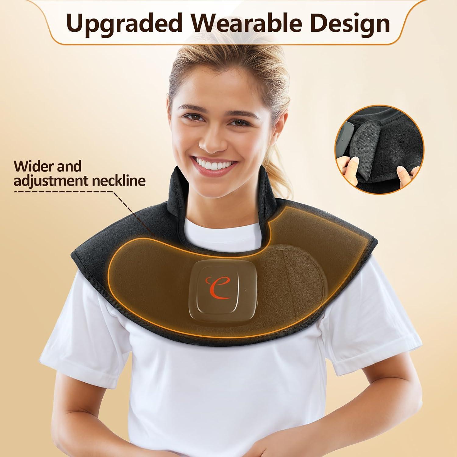 Comfytemp 2.5lb Cordless Heating Pad for Neck Pain Relief, Weighted Rechargeable Heat Pad, FSA HSA Eligible, Electric Neck Heater with 210Mins~450Mins of Battery Life, 9.5"×19" Wrap Suit for S/M Size