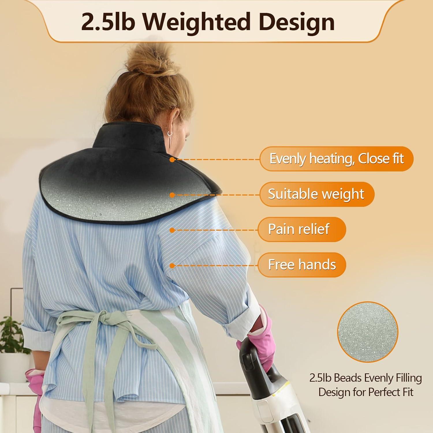 Comfytemp 2.5lb Cordless Heating Pad for Neck Pain Relief, Weighted Rechargeable Heat Pad, FSA HSA Eligible, Electric Neck Heater with 210Mins~450Mins of Battery Life, 9.5"×19" Wrap Suit for S/M Size