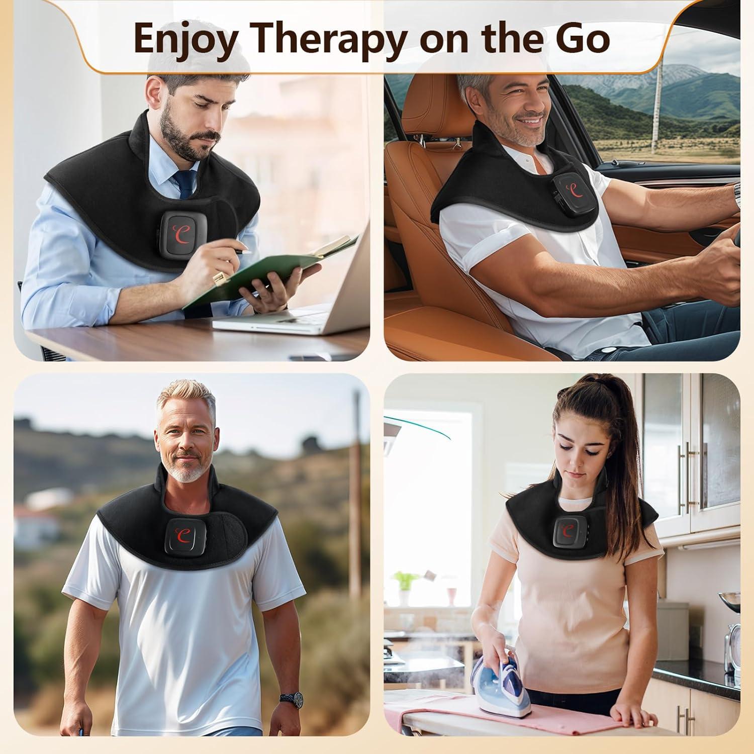 Comfytemp 2.5lb Cordless Heating Pad for Neck Pain Relief, Weighted Rechargeable Heat Pad, FSA HSA Eligible, Electric Neck Heater with 210Mins~450Mins of Battery Life, 9.5"×19" Wrap Suit for S/M Size