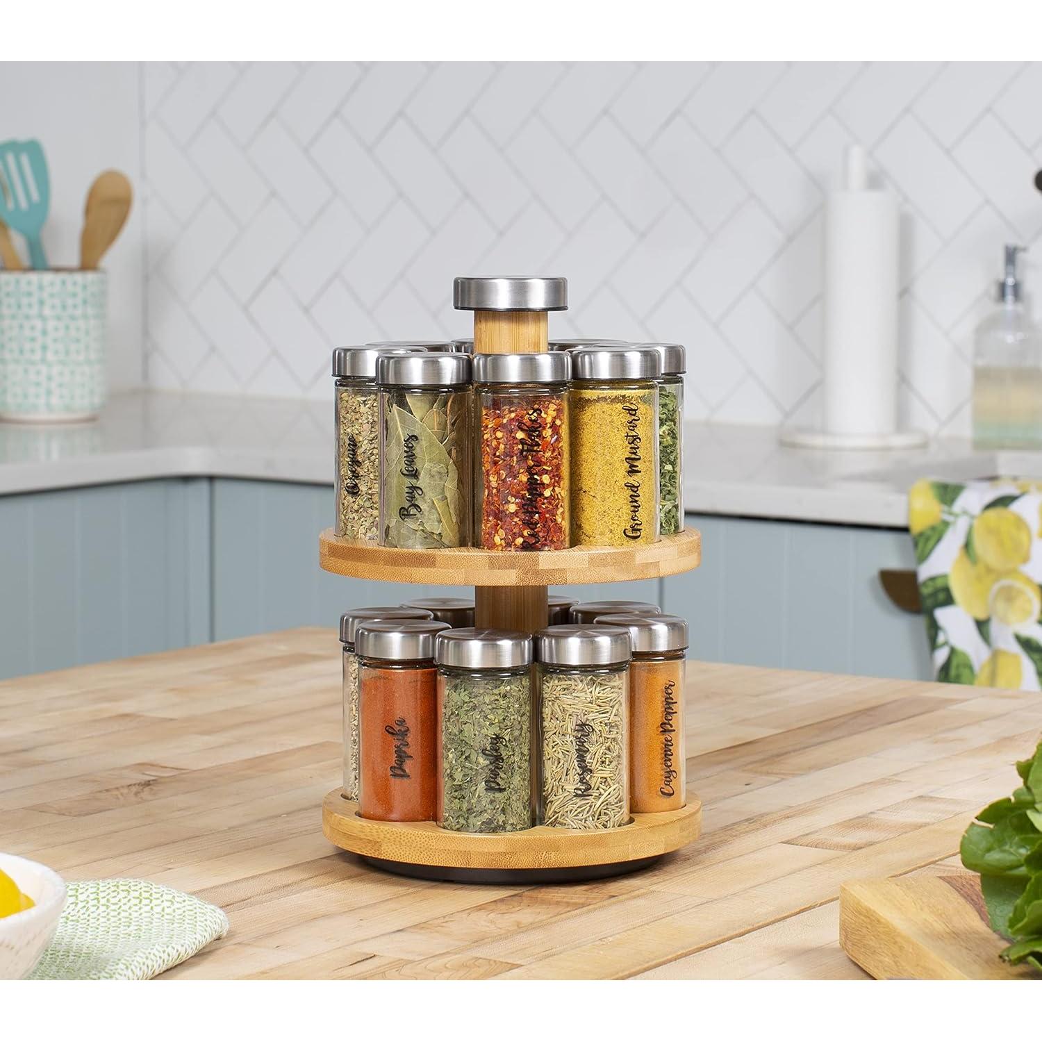 Organizador de Especias Orii 16 Tarros Giratorio de Bambú
