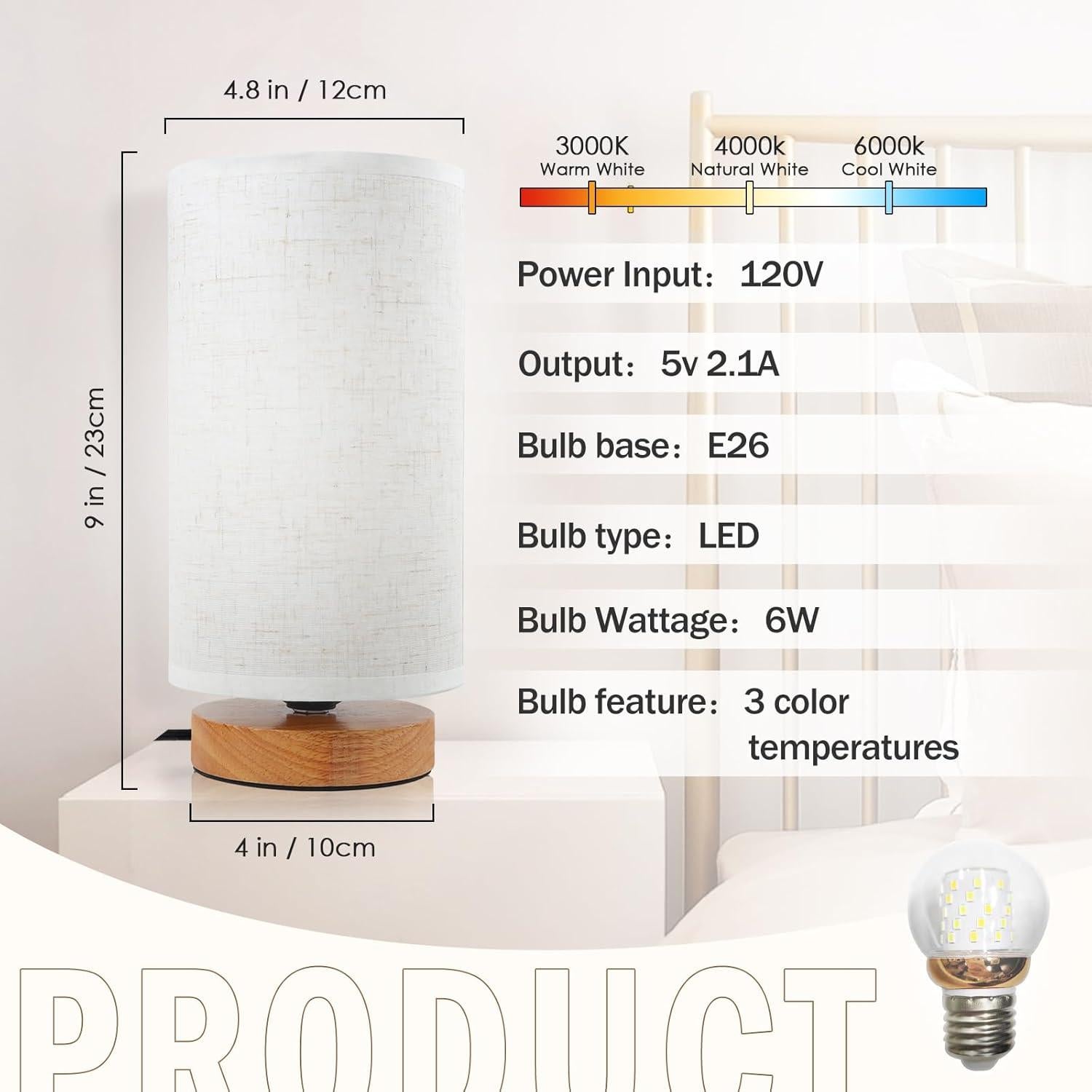 Lámpara de Mesita de Noche SEENSINY CT01 Regulable 3 Temperaturas