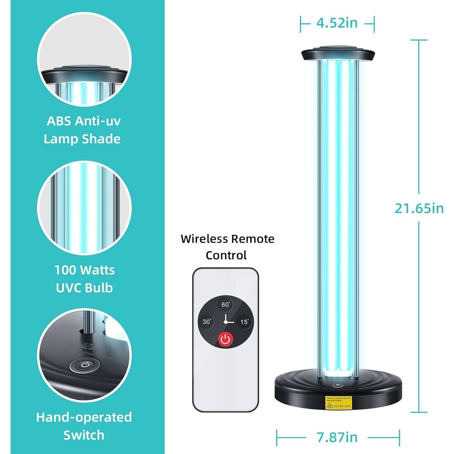 Purificador de Aire UV 100W JTAPURE, Desinfección Eficaz