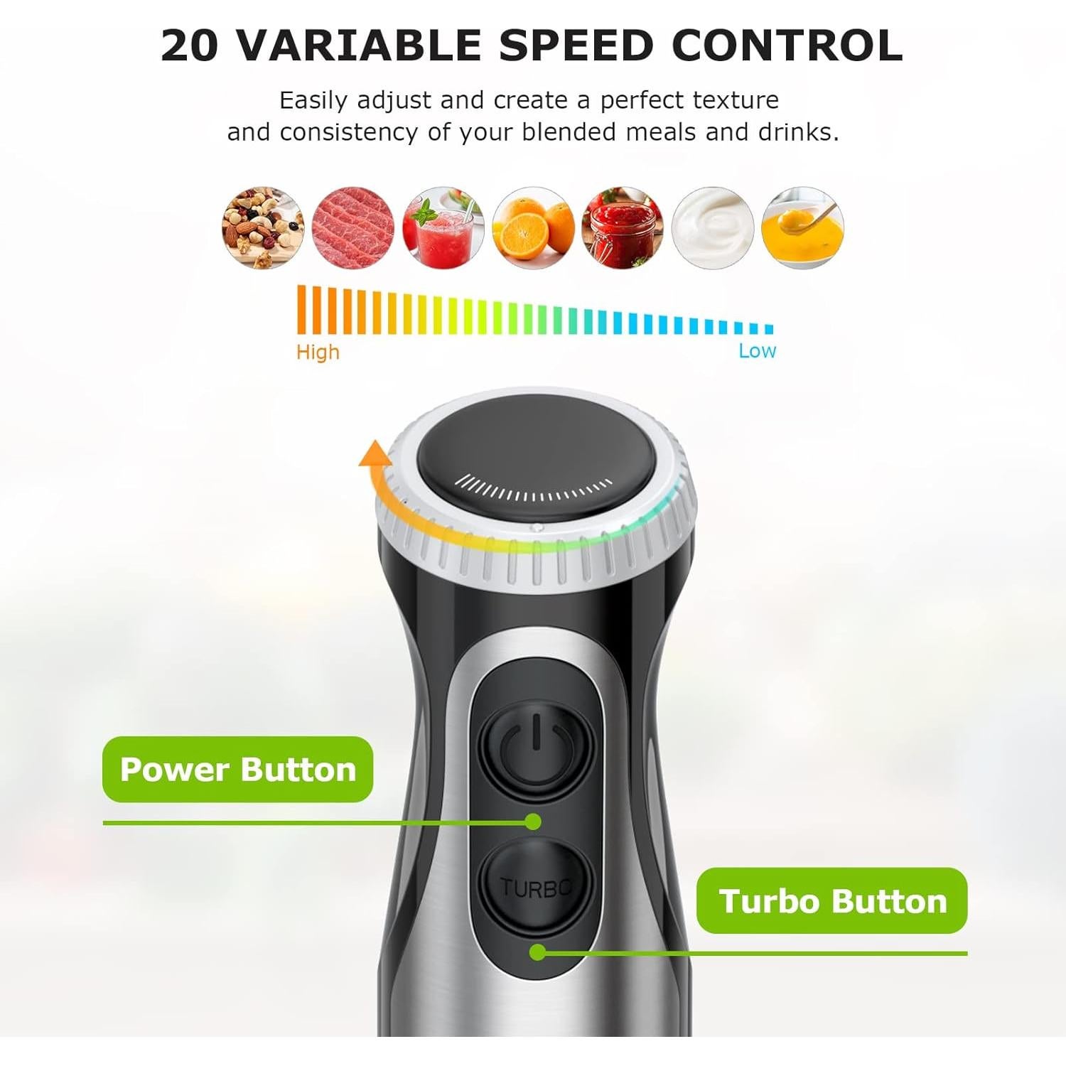 Batidora de Inmersión Bonsenkitchen 500W 20 Velocidades 2 en 1