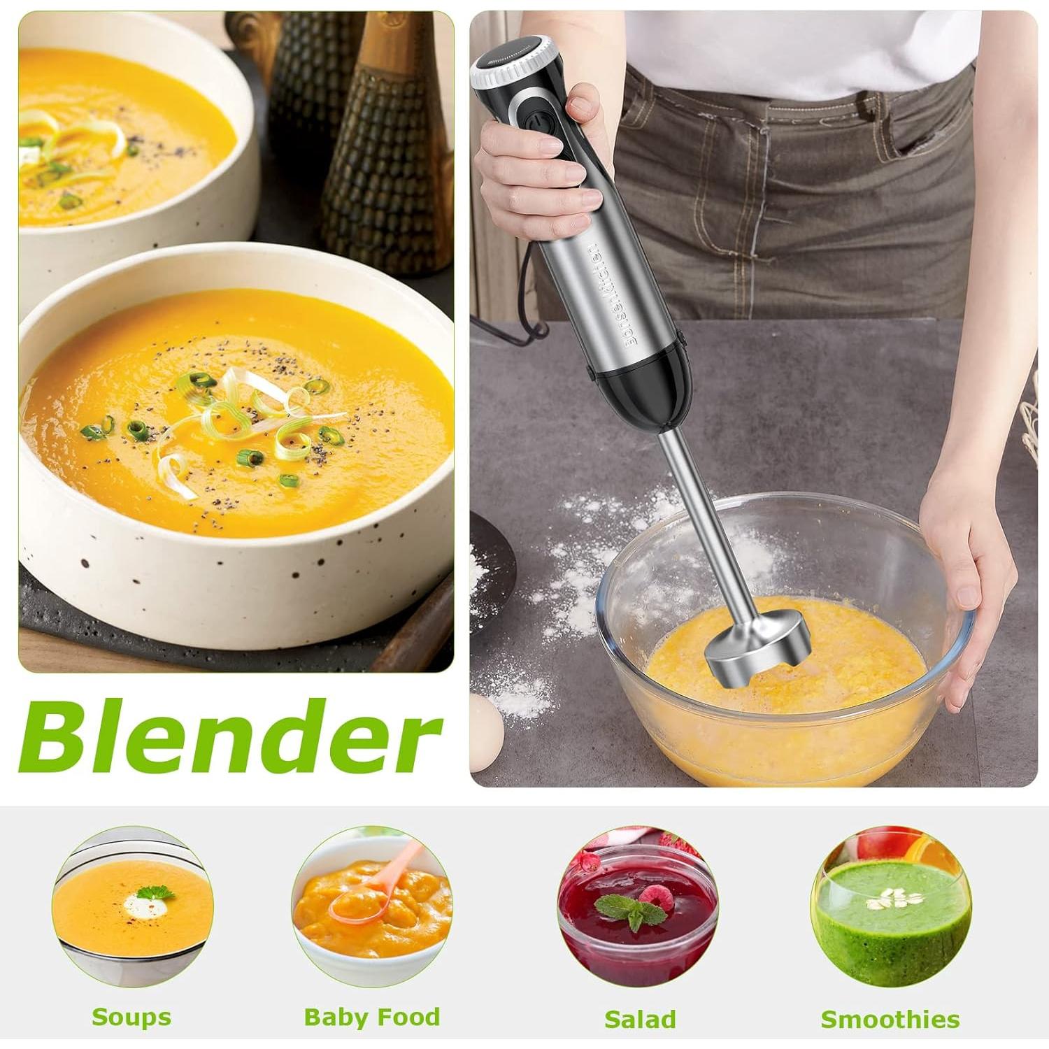 Batidora de Inmersión Bonsenkitchen 500W 20 Velocidades 2 en 1