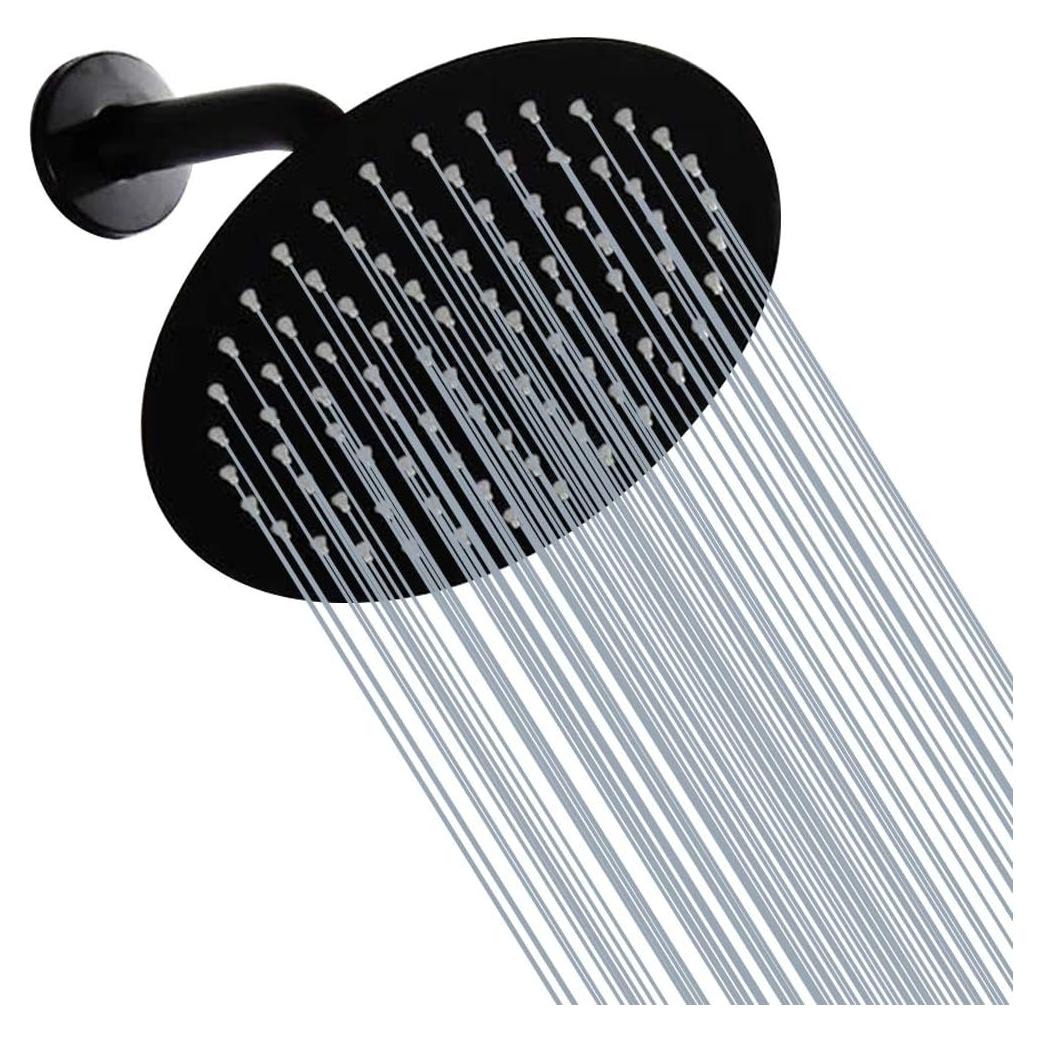 Cabezal de Ducha Redondo GGStudy 15 cm Acero Inoxidable Negro