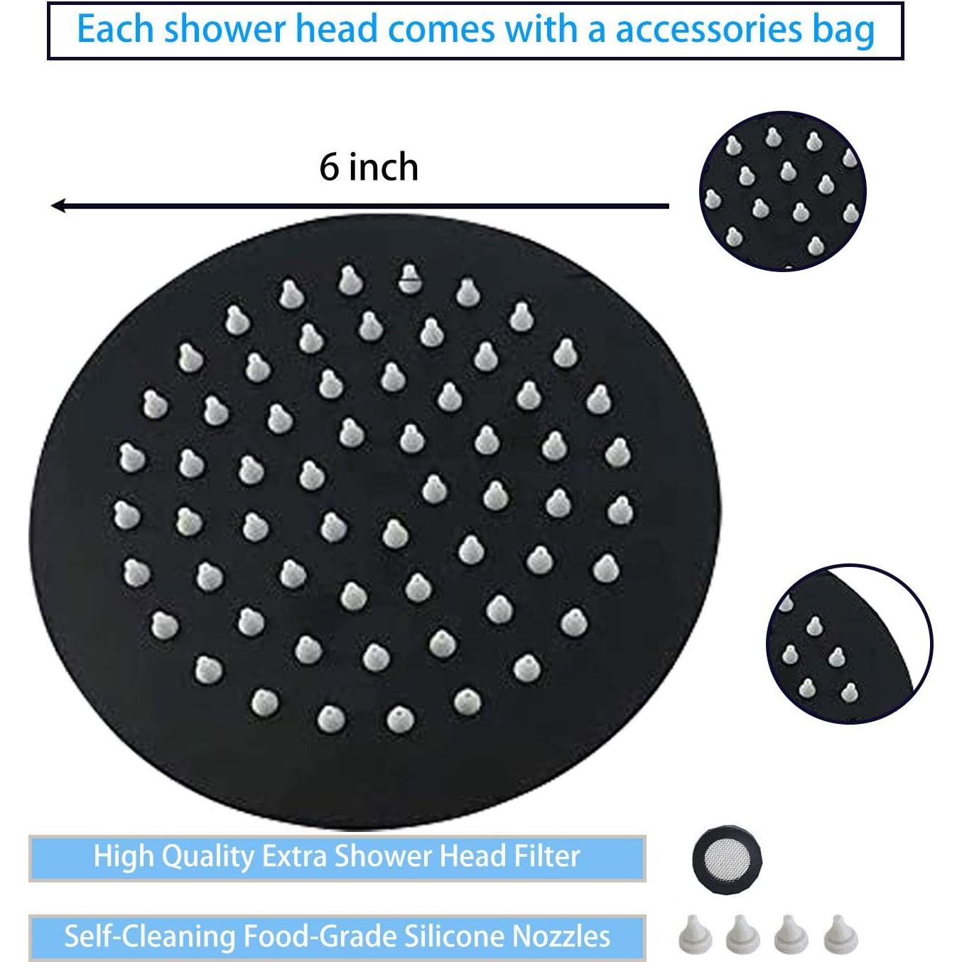 Cabezal de Ducha Redondo GGStudy 15 cm Acero Inoxidable Negro