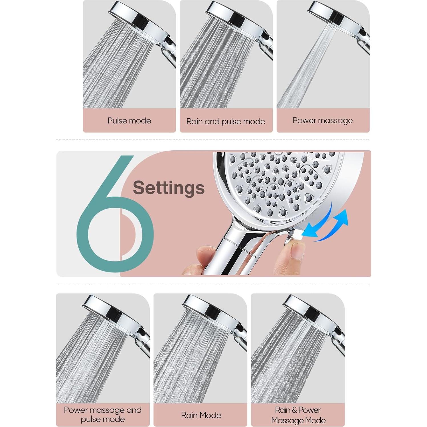 Cabezal de Ducha Filtrado Cobbe 6 Modos Alta Presión Cromo