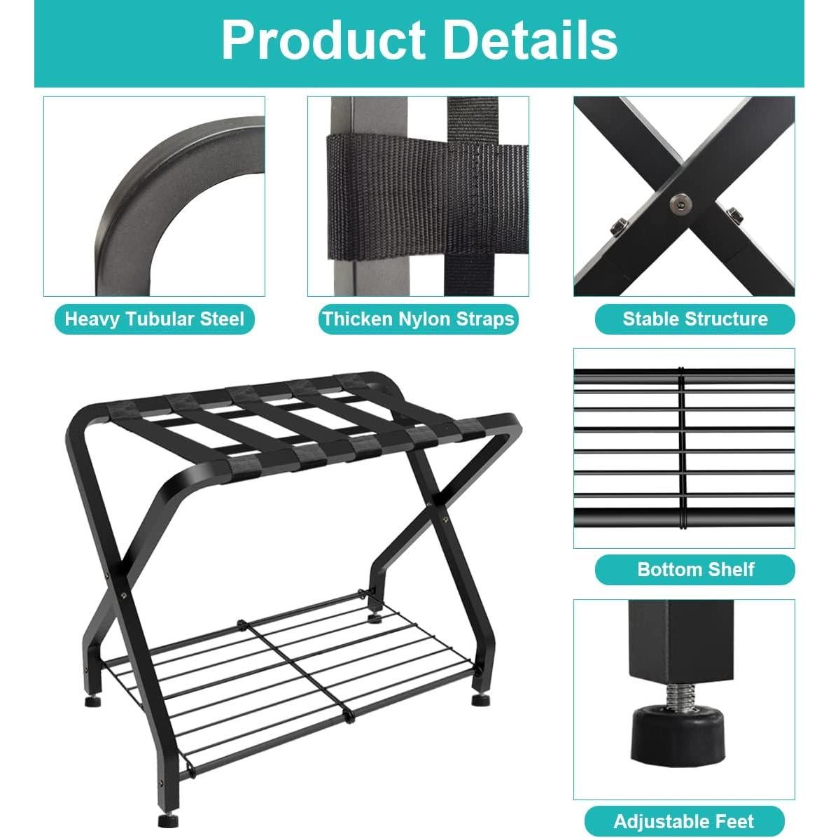 Soporte de Equipaje Plegable Negro 2 Niveles Acero 68.18 kg